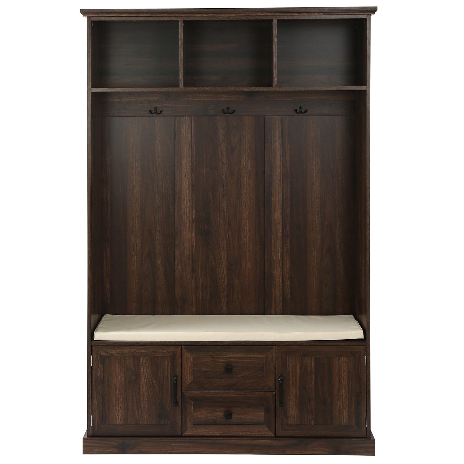 Bybafun Midcentury 47.2-in Black Wood Hall Tree