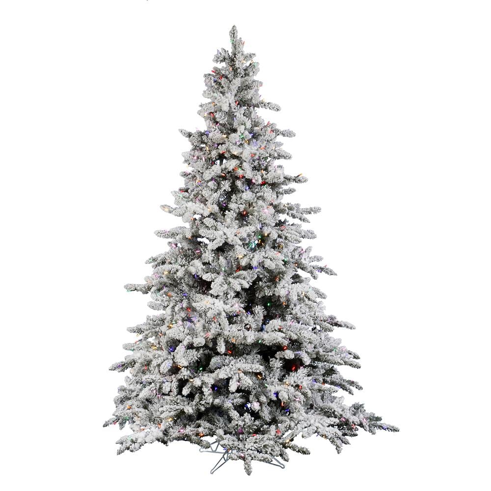 Vickerman A895177LED 7.5-Feet Pre-lit Flocked White Artificial Christmas Tree with Multicolor LED Lights