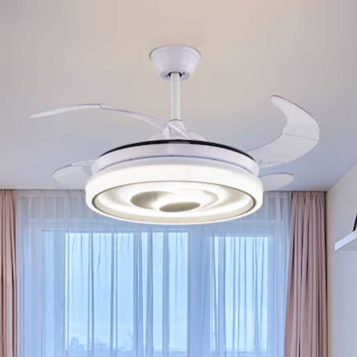 Oukaning JZUCOD6S99HCX 42-in Color-Changing Integrated LED 6-speed Reversible Cloud White Pattern with ABS Blades Chandelier Ceiling Fan With Light - Remote Included ( 4 -Blade )