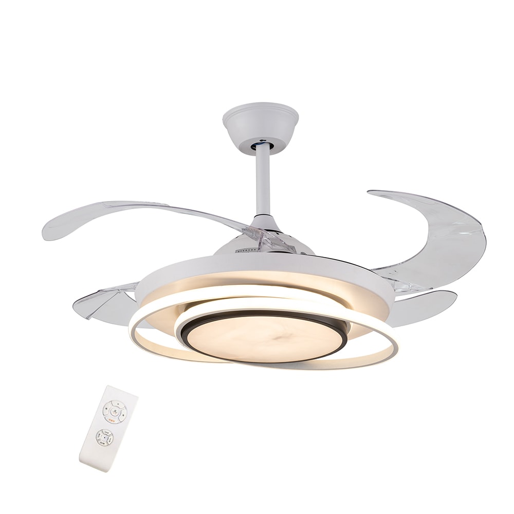 Oukaning HG-HCX-2393 42-in Color-Changing Integrated LED Modern White Retractable Blade with ABS Blades Chandelier Ceiling Fan With Light - Remote Included ( 4 -Blade )