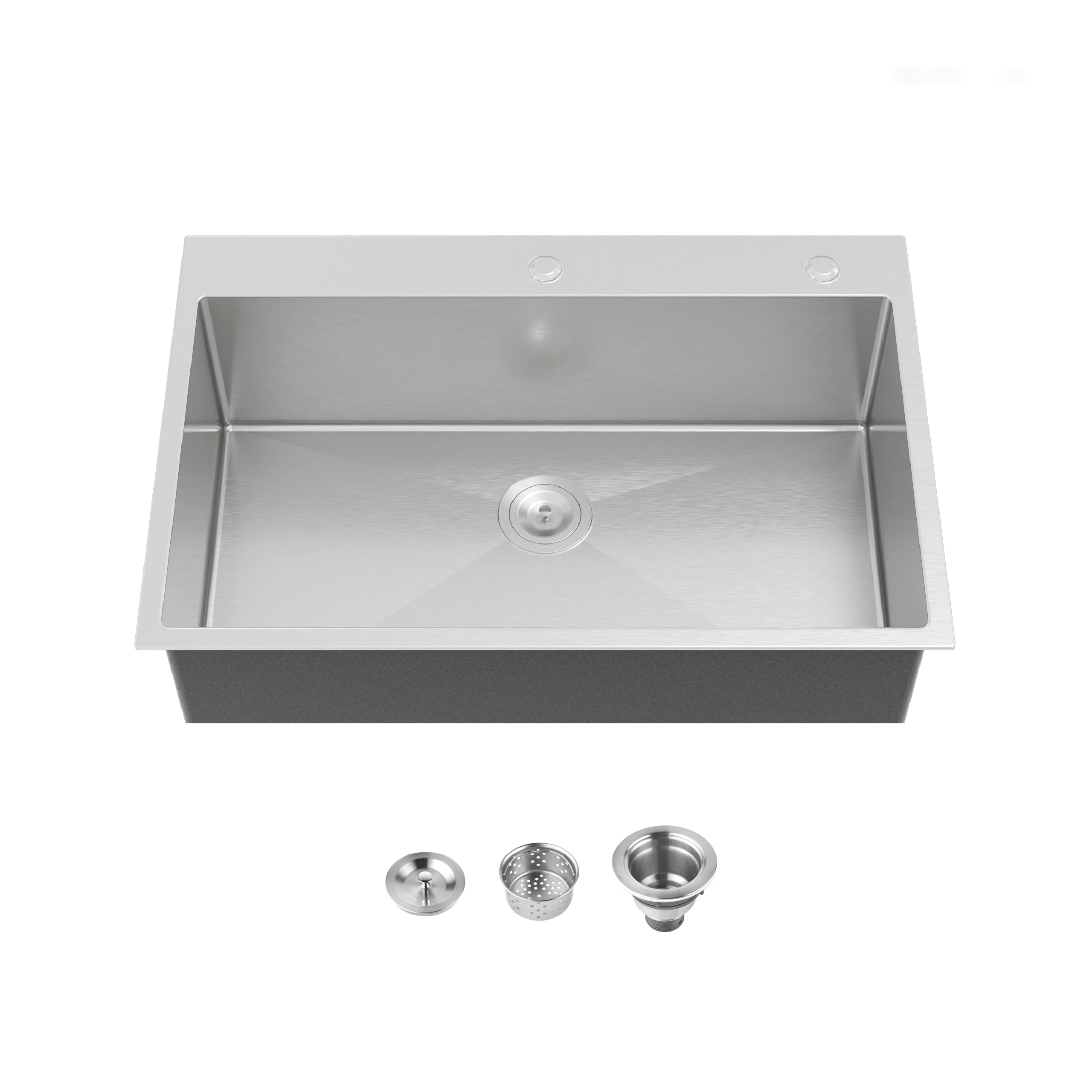 Rainlex 33 x 22 Inch Stainless Steel Kitchen Sink Single Bowl Drop-In Overmount Sink 16 Gauge Brushed Nickel Handmade Sink with Drain And Hooks