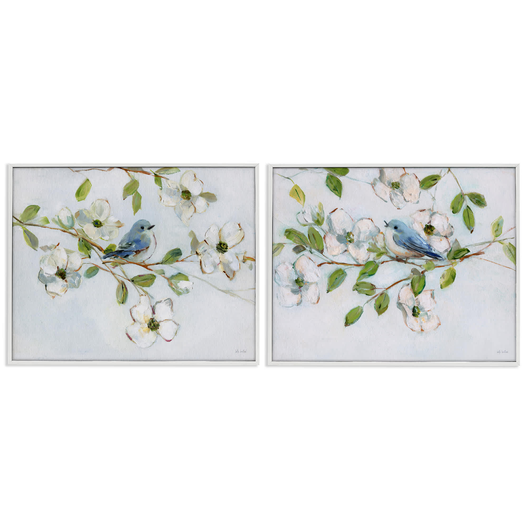 Stupell Industries B2-733-WFR-2PC-16X20 Perched Bluebirds on Branch 2 Piece White Framed Giclee Art Set By Sally Swatland 20 x 16