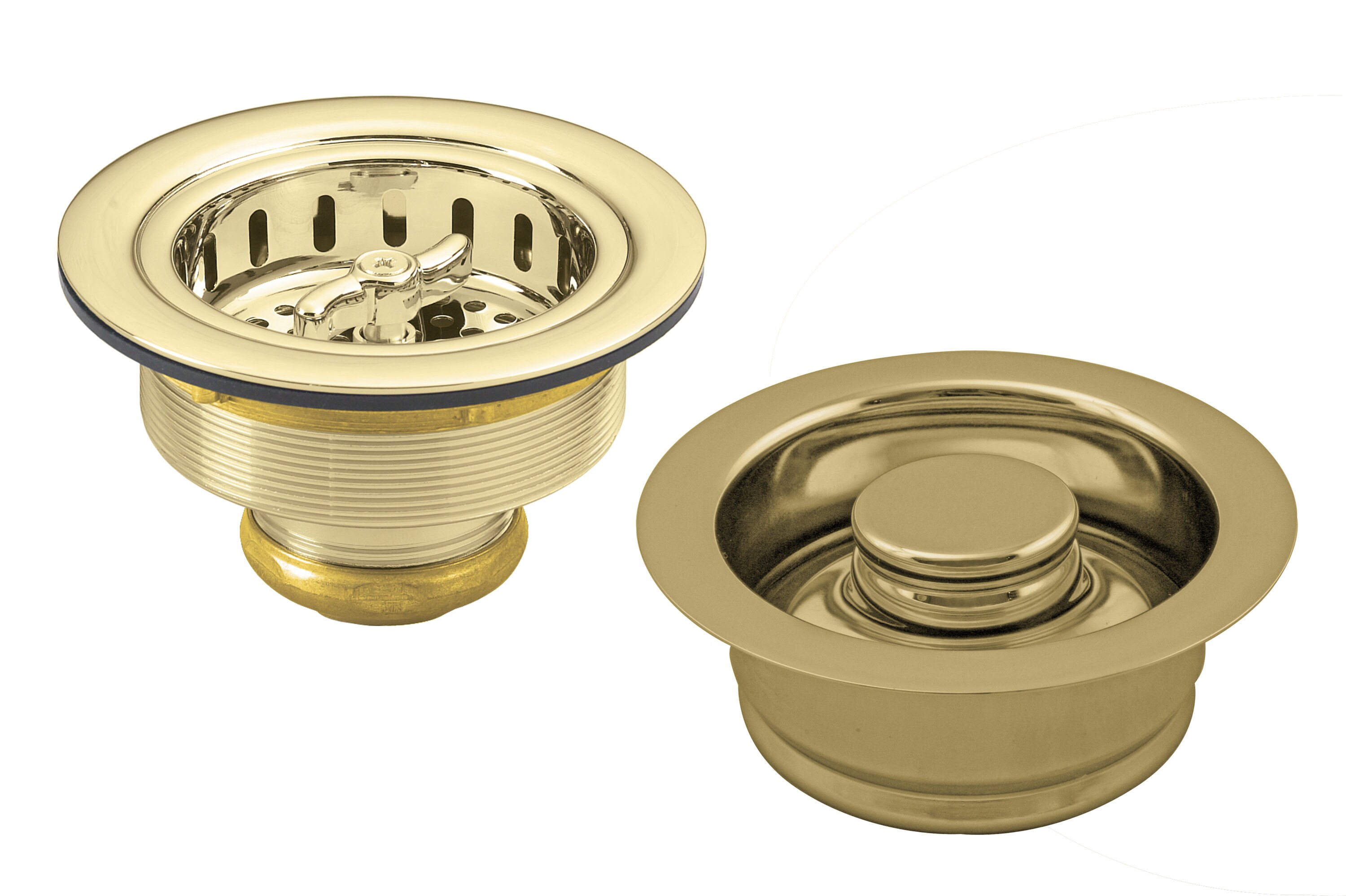 WESTBRASS D2155-01 3.5-in Polished Brass Strainer Basket with Lock Mount Included