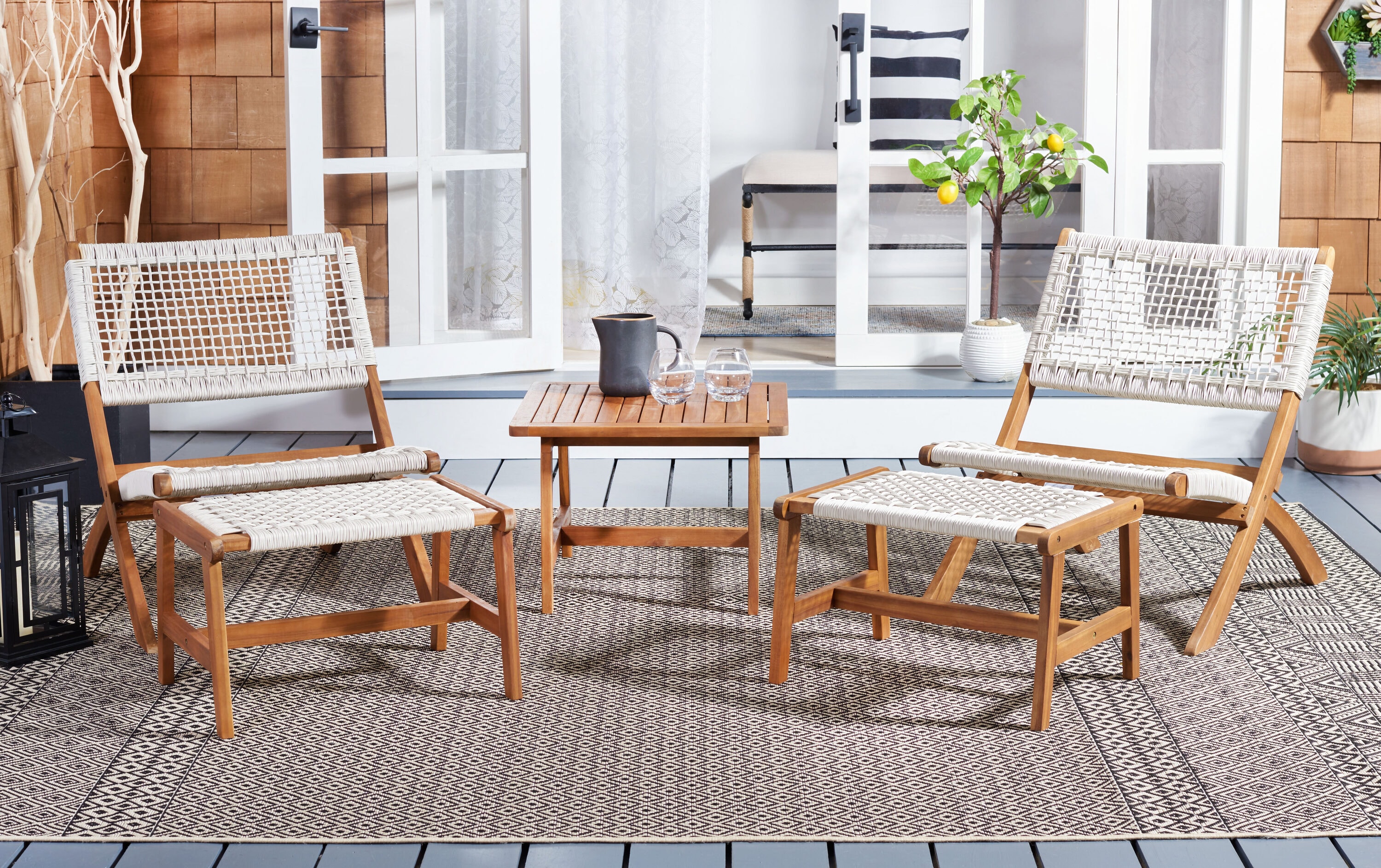 Safavieh PAT7077D Patio 5 -Piece Patio Conversation Set