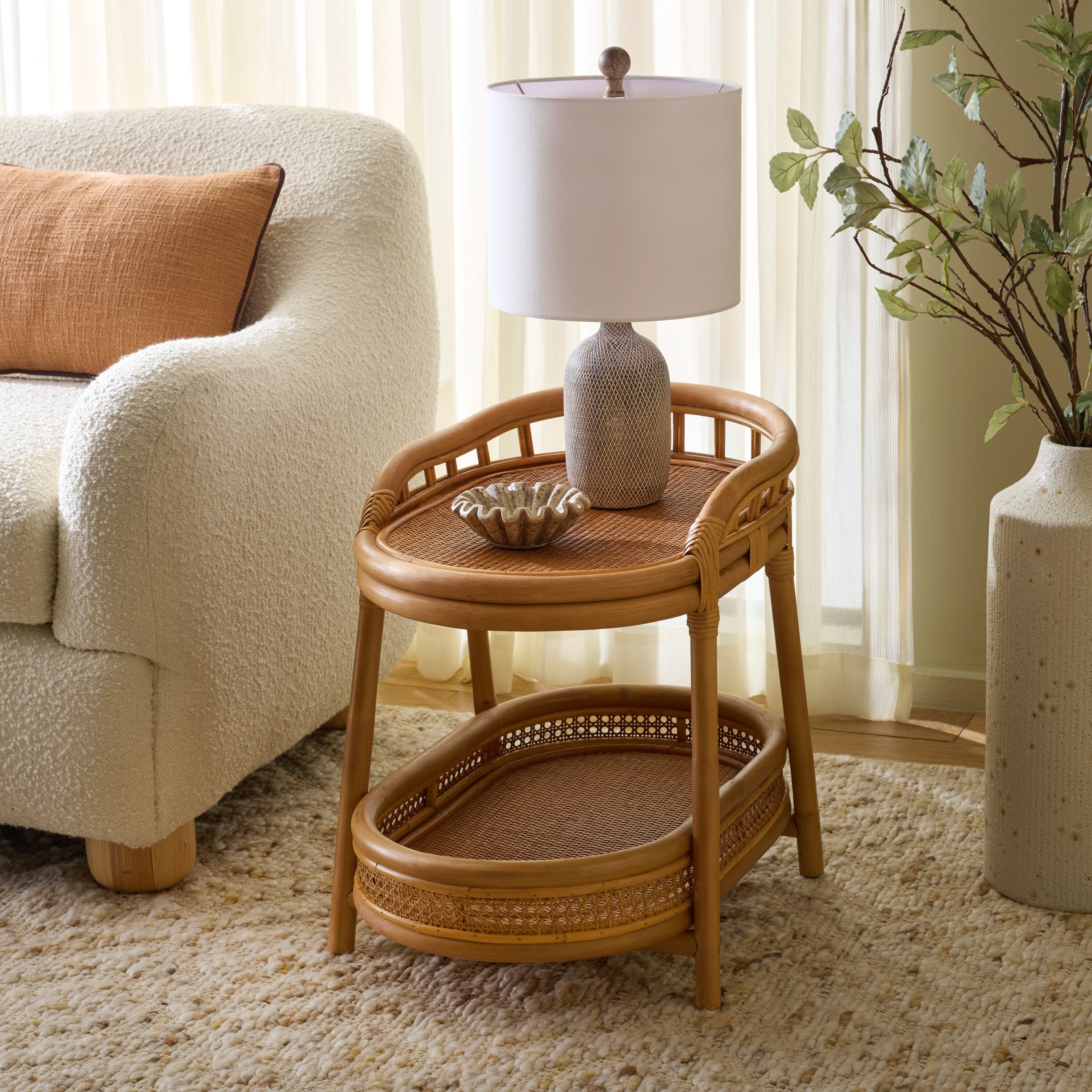 Safavieh  Shayleen Rattan Pole 2 Shelf Accent Table/Natural