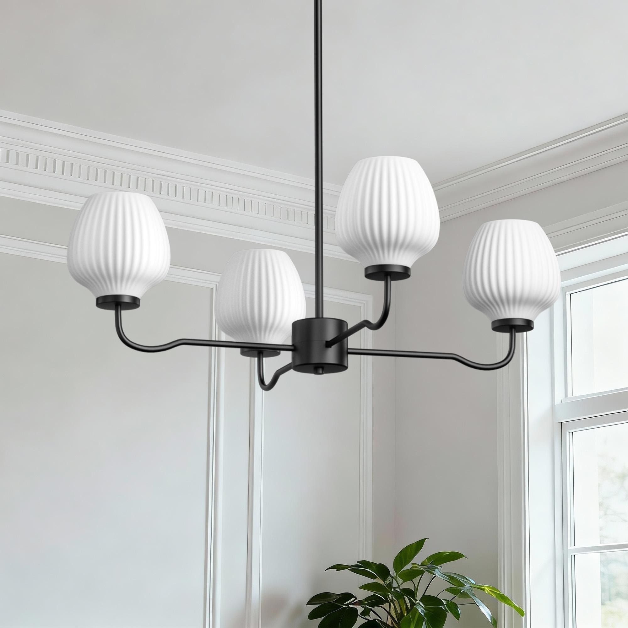 Maxax 4-Light 30"W Black Modern Chandelier With Frosted Vase Glass Shade For Dining Room Or Kitchen Island