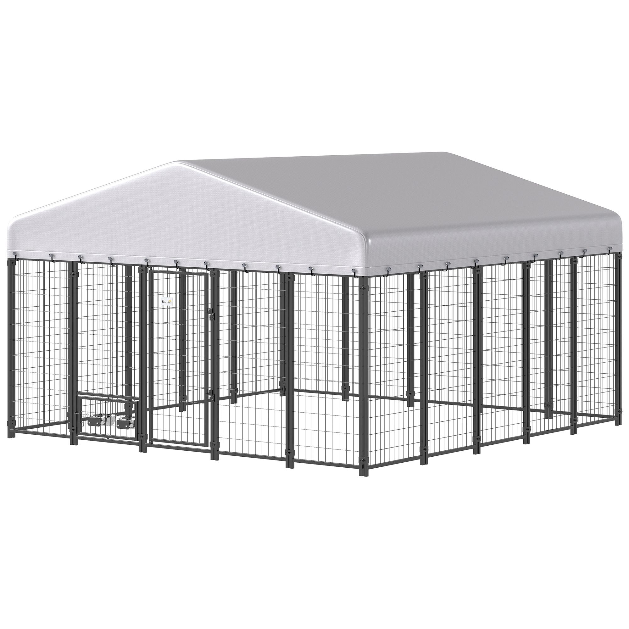 JUSHUA - 9 4/5ft x 9 4/5ft x 6ft Outdoor Dog Kennel Dog Kennel Outside Run with 360 degrees Rotat...