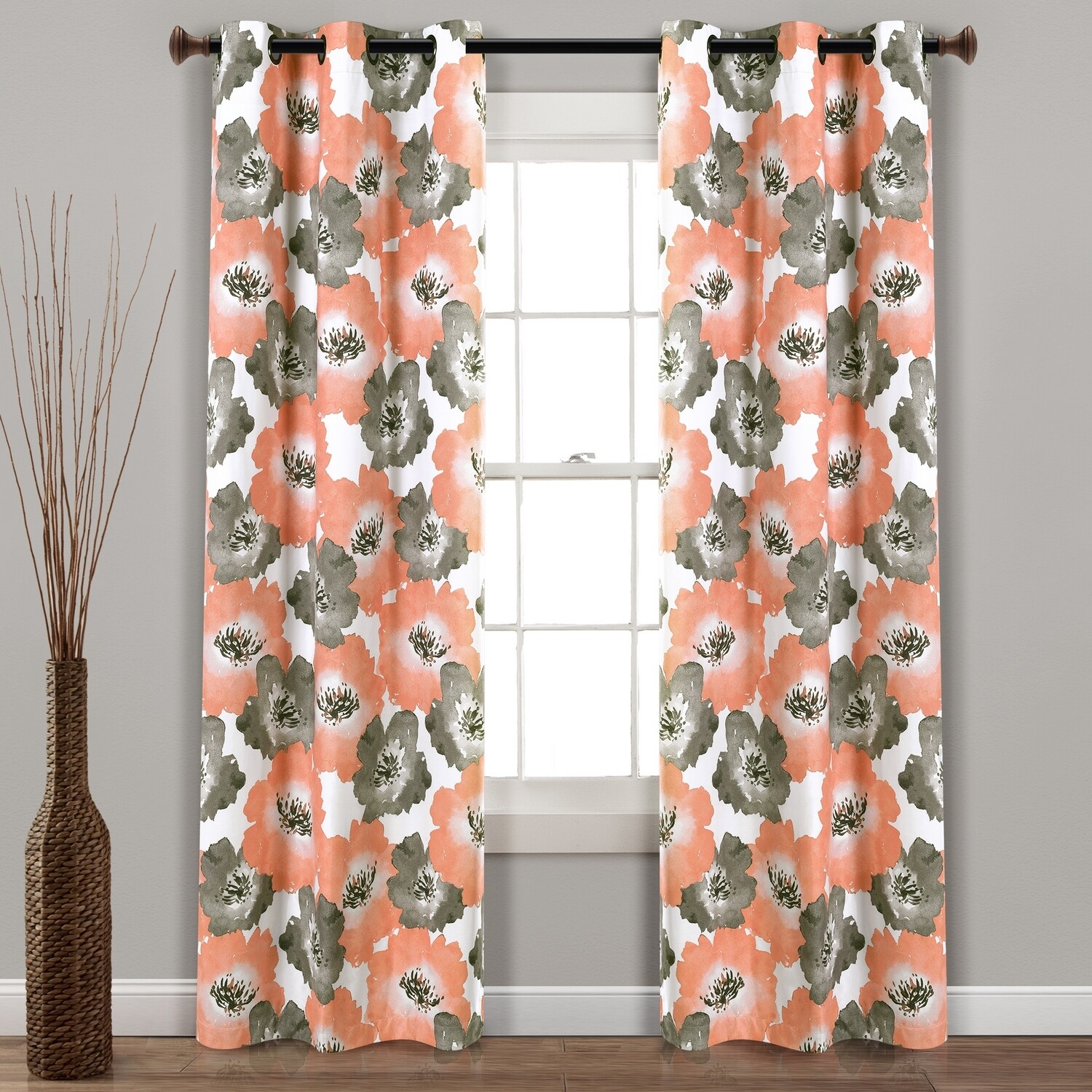 Lush Decor 16T004487 95-Inches Coral Floral Blackout Grommet Curtain panel pair