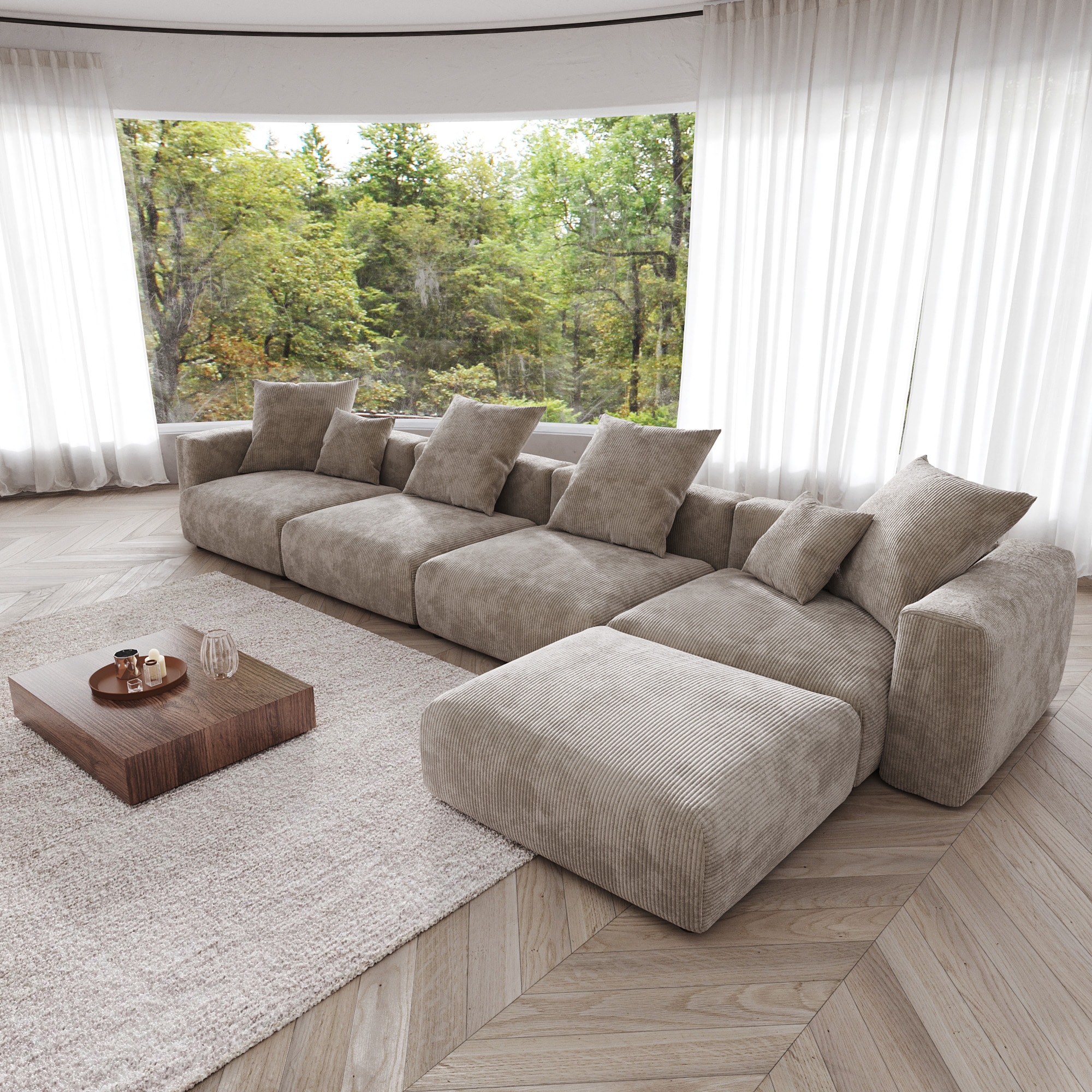 BuotiqHom DH-S4+1-126BR 175-in Casual Brown Sectional