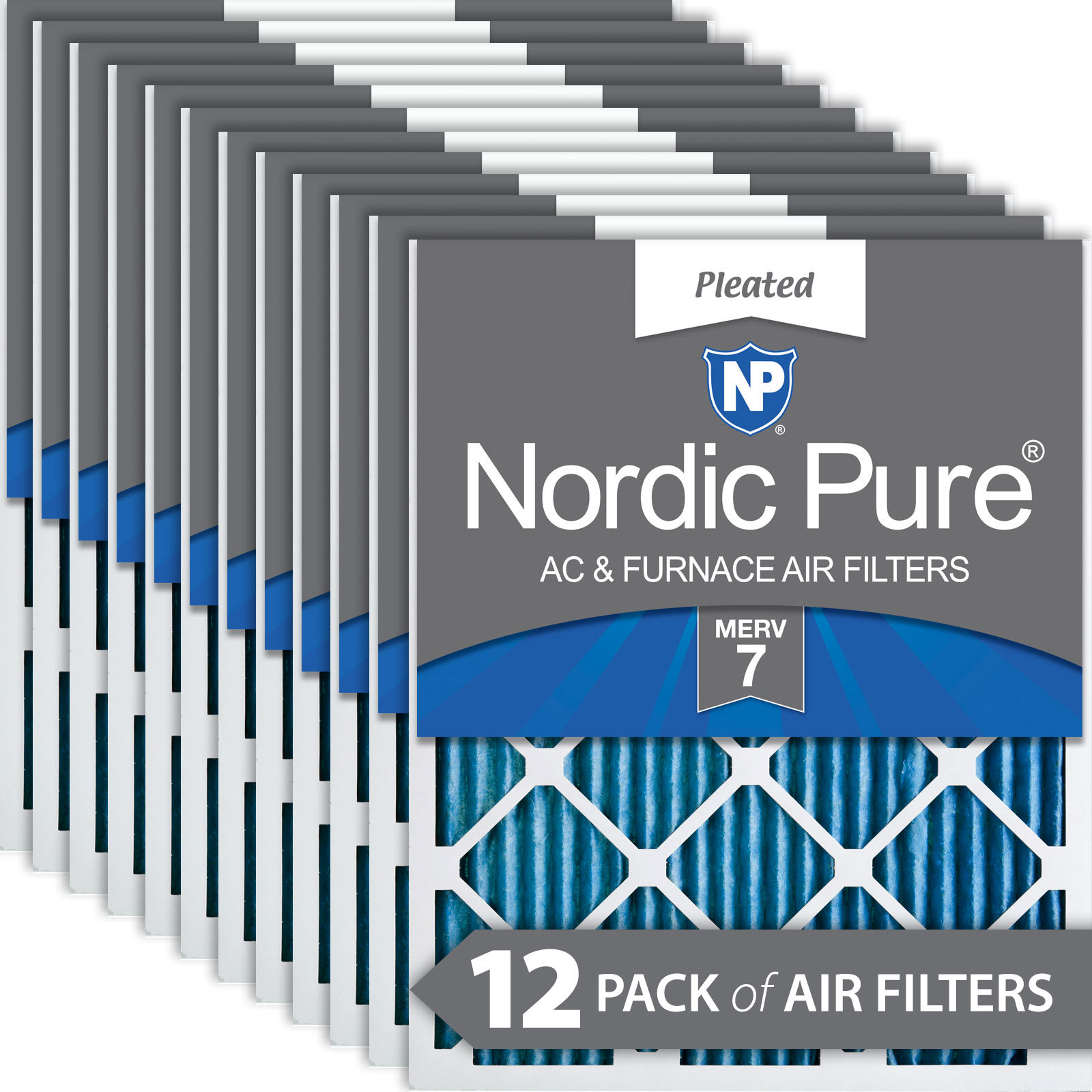 Nordic Pure 16x20x1 (15 1/2x19 1/2) Pleated MERV 7 Air Filters 12 Pack