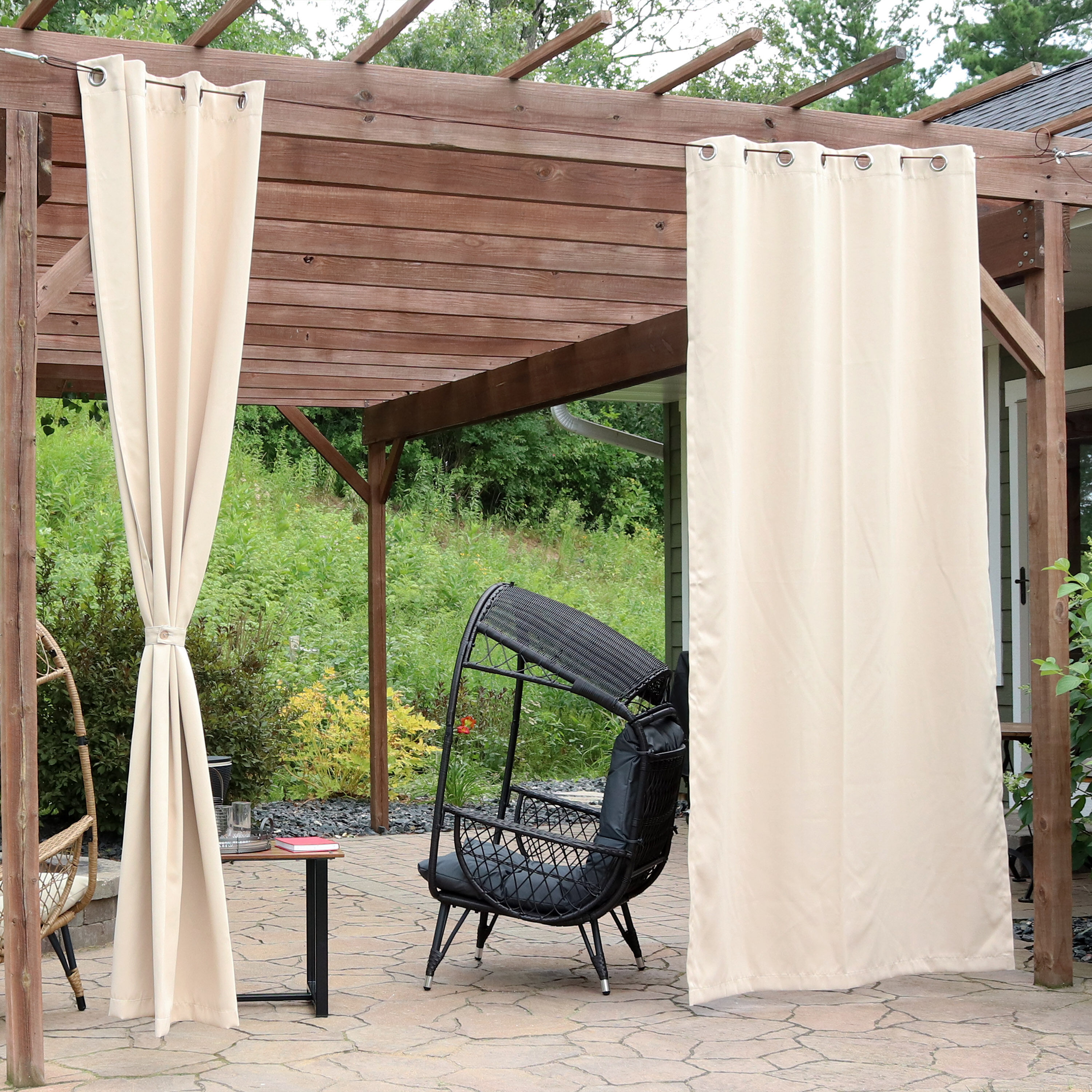 Beige Polyester Blackout Grommet Window Panel Set
