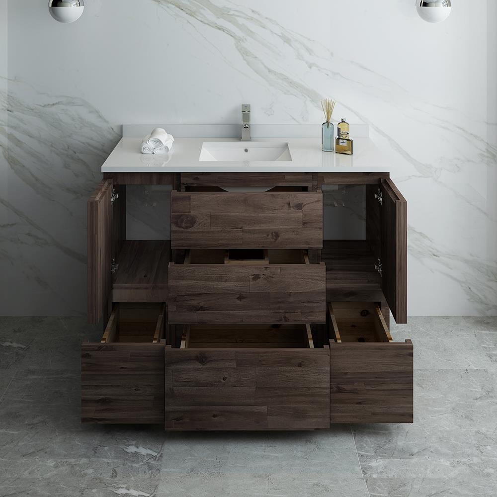 Ash Gray Acacia Wood Freestanding Single Bathroom Cabinet