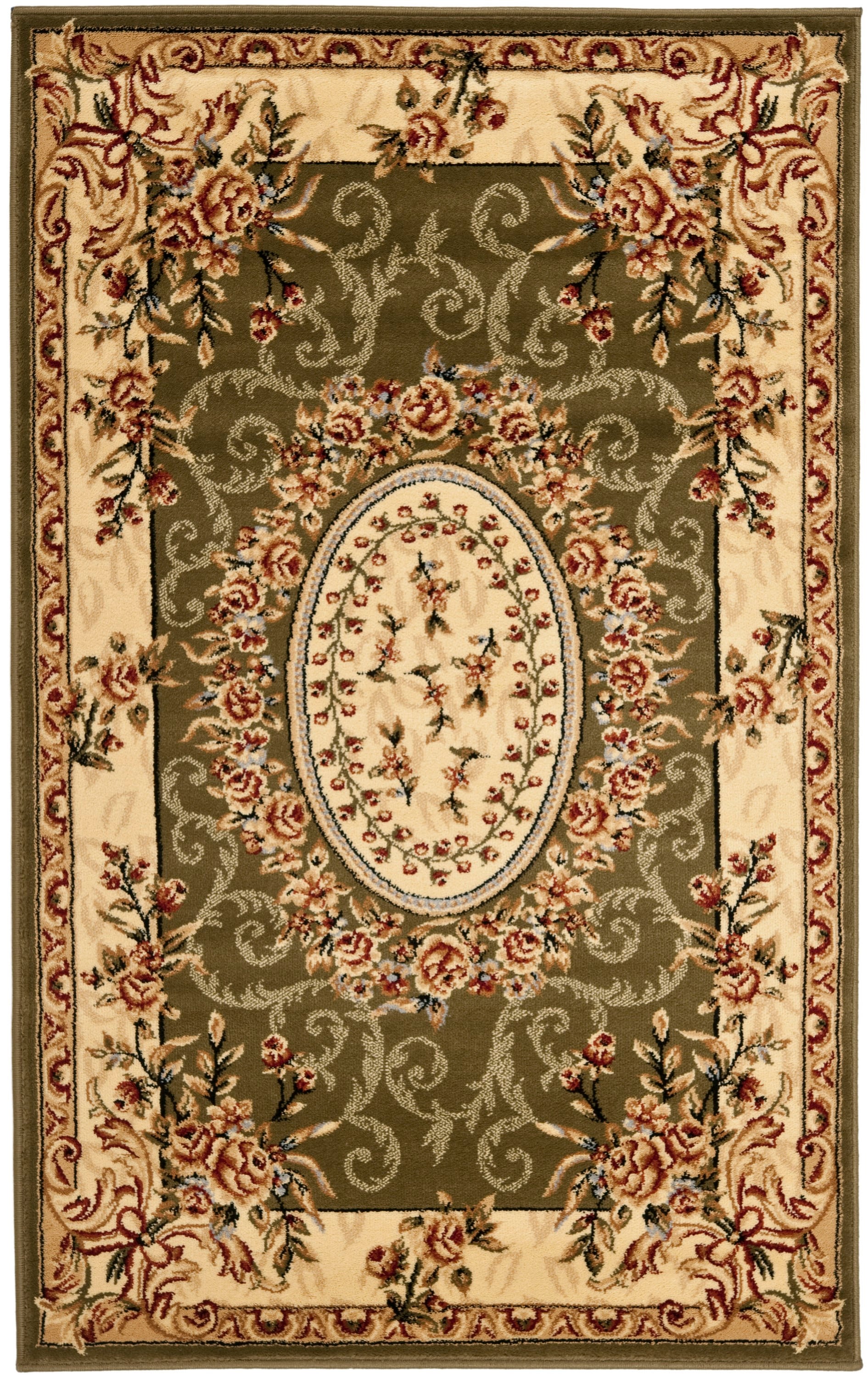 Sage and Ivory Floral Hand-Knotted Rectangular Area Rug