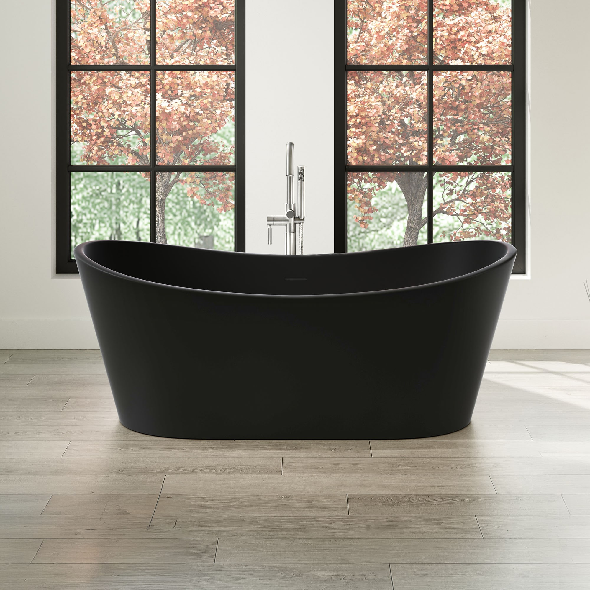 OVE Decors - Herschel 29-in x 60-in Black Acrylic Oval Freestanding Soaking Bathtub with Drain ( ...