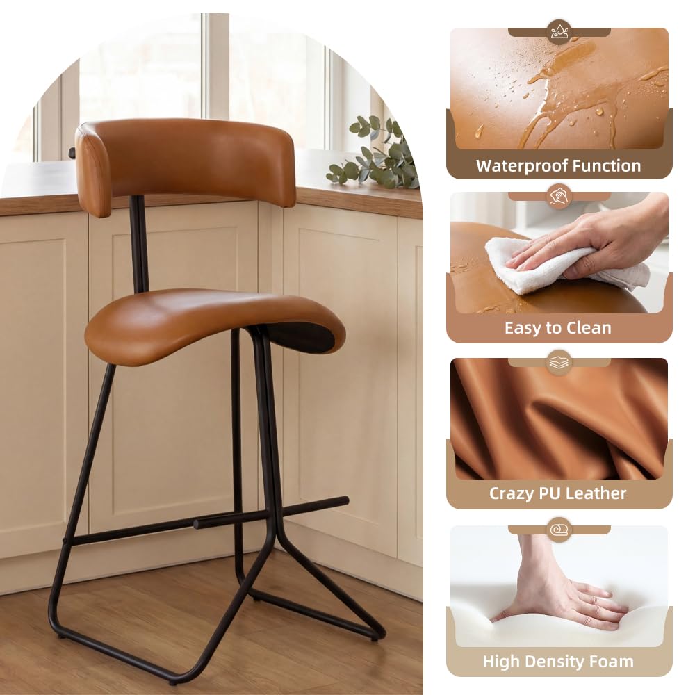 IdealHouse Set Of 2 Modern Counter Height Bar Stools With Backrest And ...