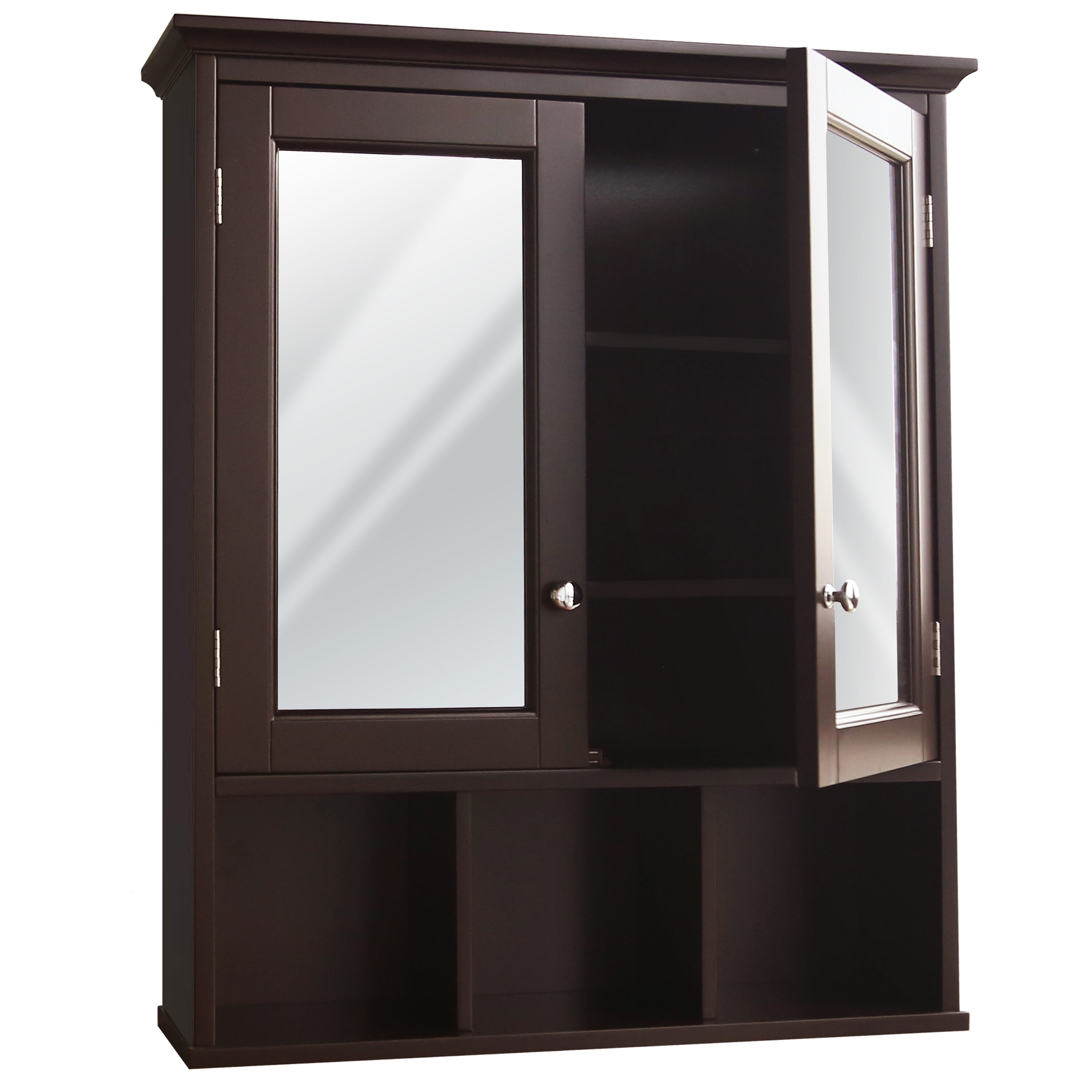 VEIKOUS 24.8-in x 30.3-in Surface Mount Brown Mirrored Rectangle Medicine  Cabinet