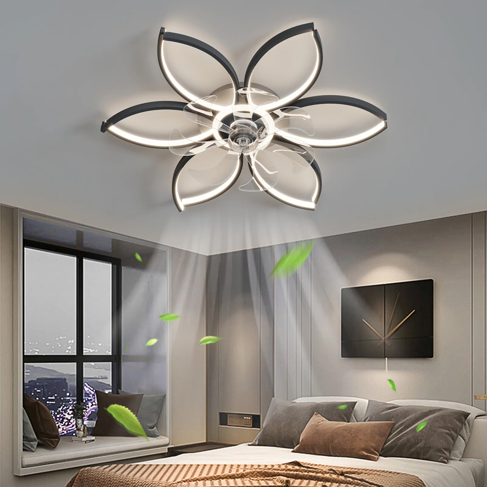 Flower LED Modern Flush Mount Ceiling Fan Lights with Remote