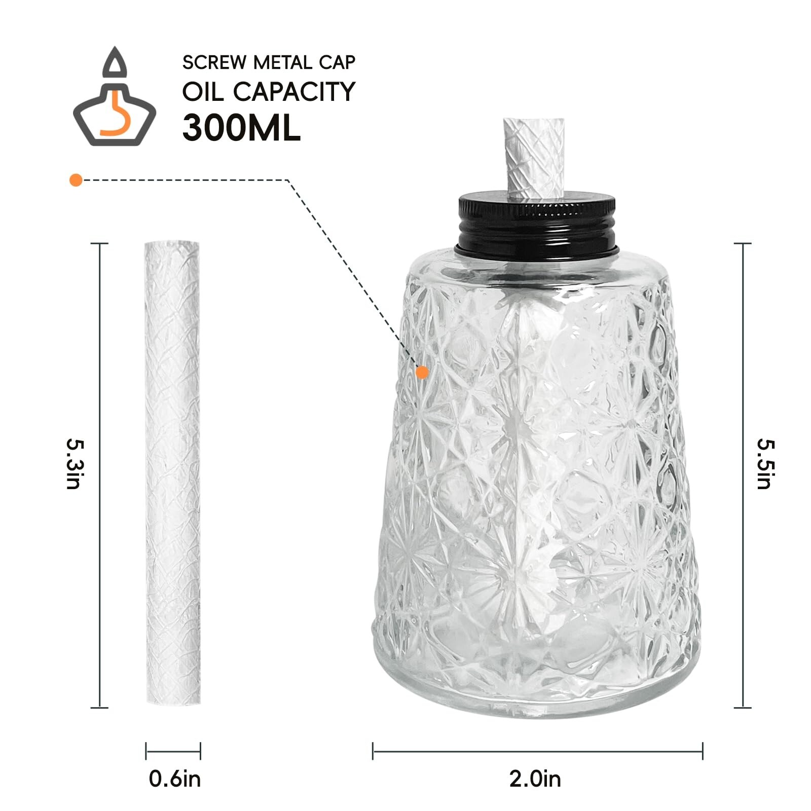 Adrinfly 3 Pack Glass Tabletop Torch Canisters with 3 Wicks and Caps ...