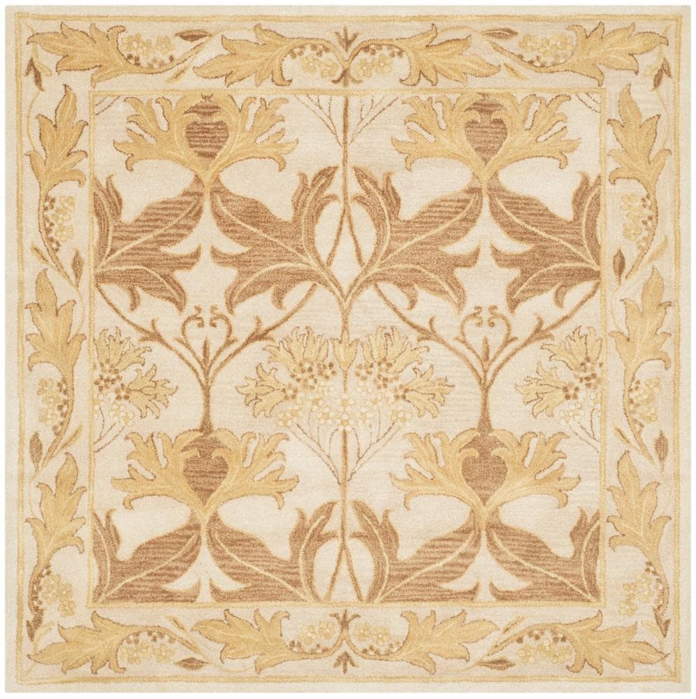 Heirloom Elegance 6' Square Hand-Tufted Wool Rug in Beige and Gold