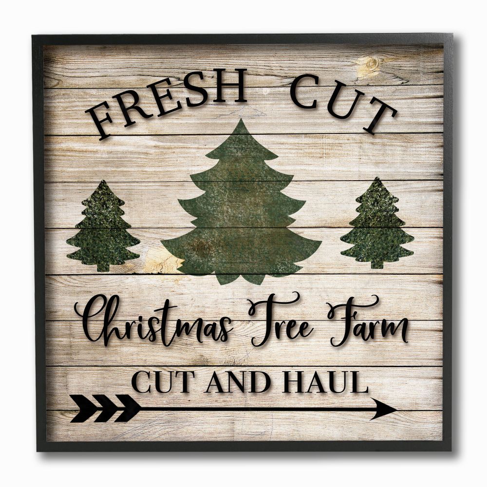 Stupell Industries AB-555-FR-12X12 Rustic Fresh Cut Tree Christmas Sign Green Brown Ashley Burton Black Framed Wood Framed 12-Inches H x 12-Inches W Novelty Print