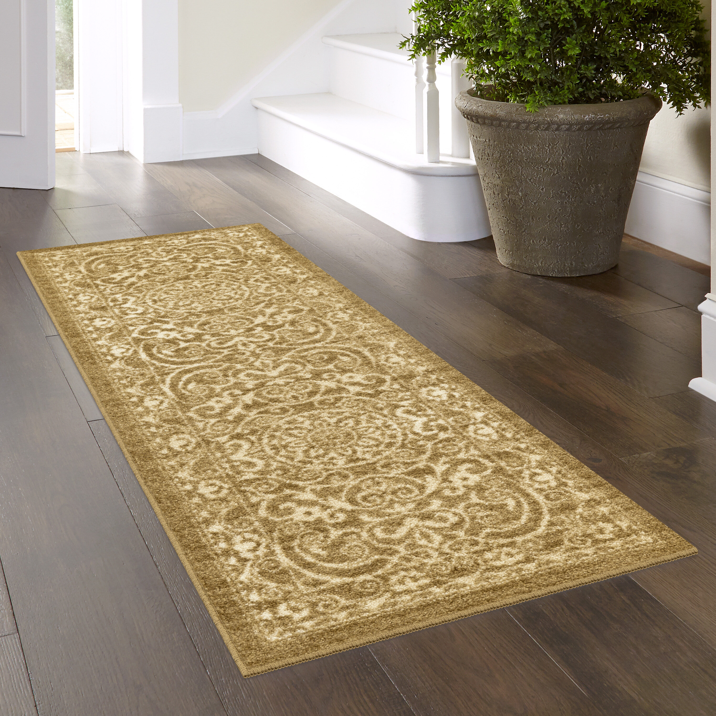 Khaki Vintage Medallion 2'x6' Tufted Runner Rug with Non-Slip Backing