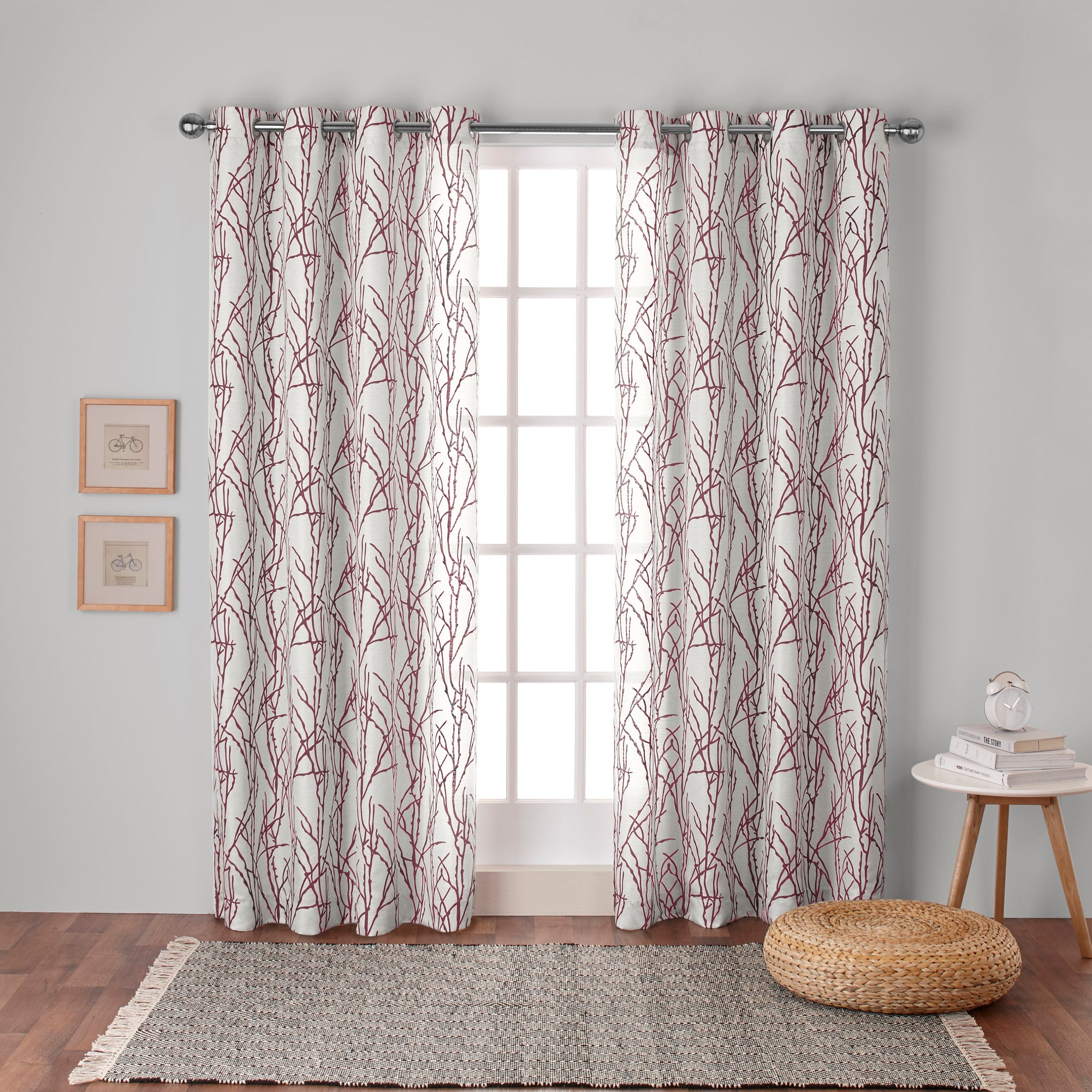 Exclusive Home YA014942DSEHC1 A196 84-Inches Burgundy Floral Light filtering Grommet Curtain panel pair