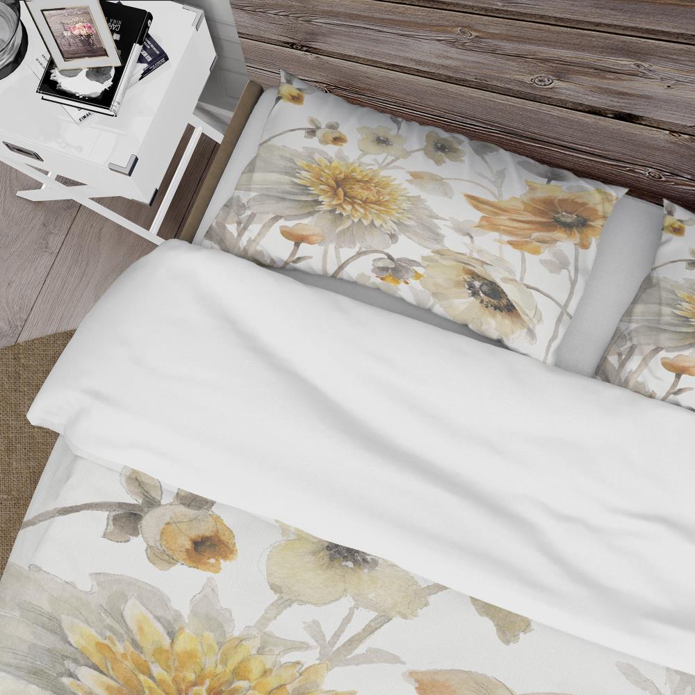 King Floral Watercolor Microfiber Duvet Cover Set
