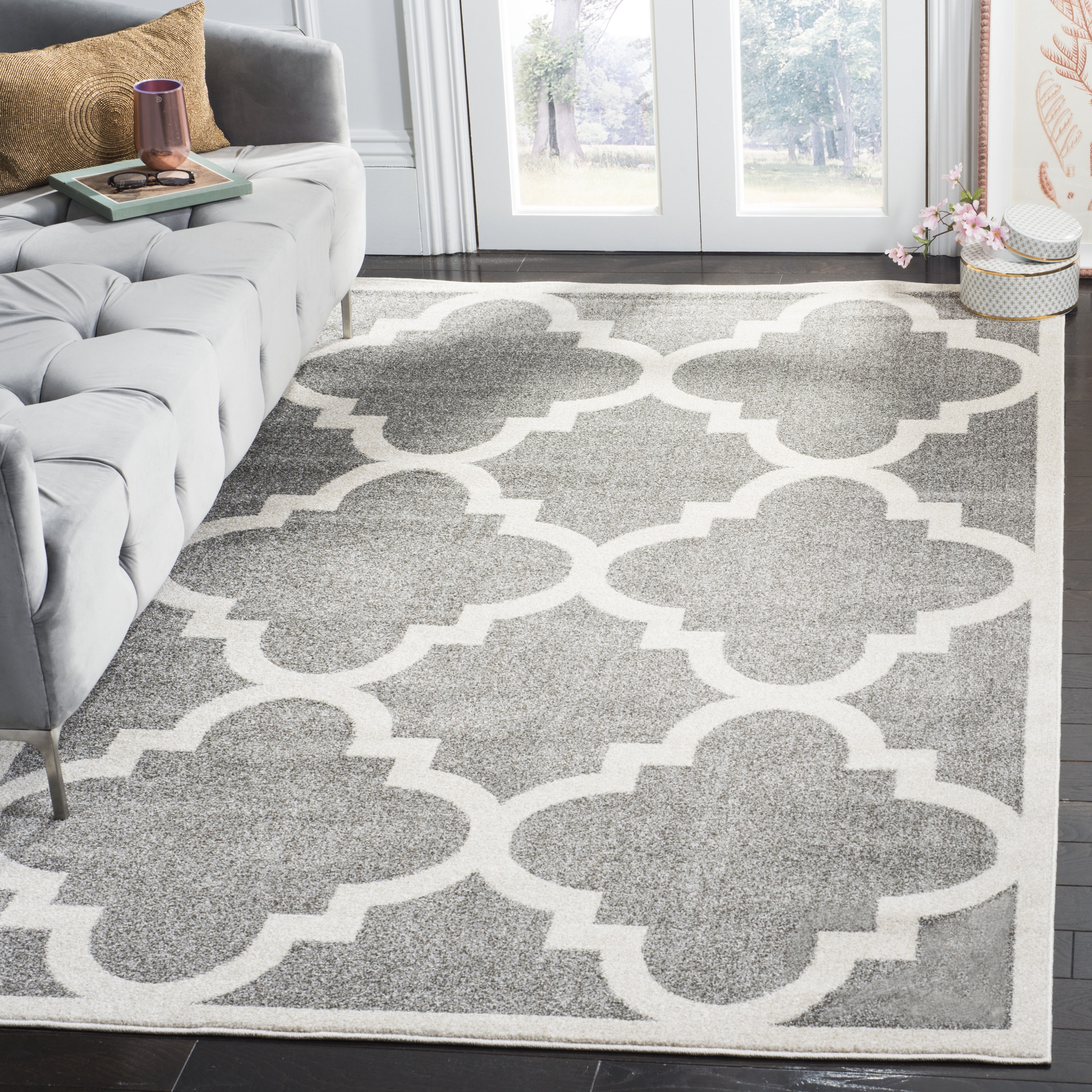 Safavieh AMT423R-4 Amherst Pompey 4 x 6 (ft) Loomed Synthetic Dark Gray/Beige Rectangular Indoor/Outdoor Trellis Area rug