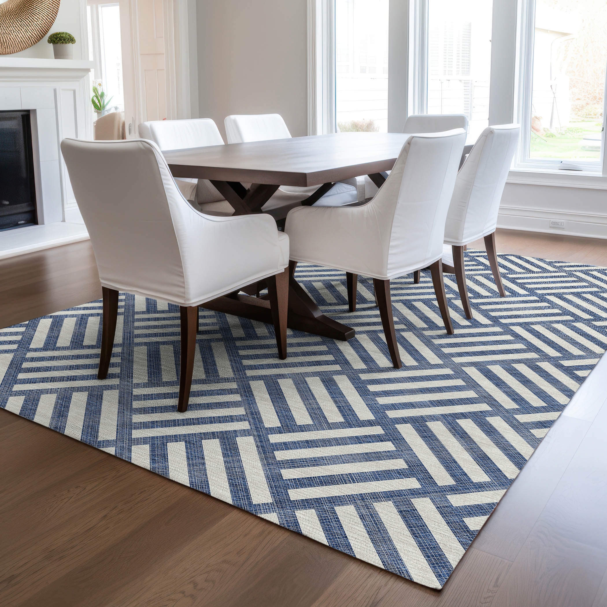 Addison Rugs ACN620NA8X10 Chantille ACN620NA 8 x 10 (ft) Polyester Navy Rectangular Indoor/Outdoor Geometric Machine washable Area rug