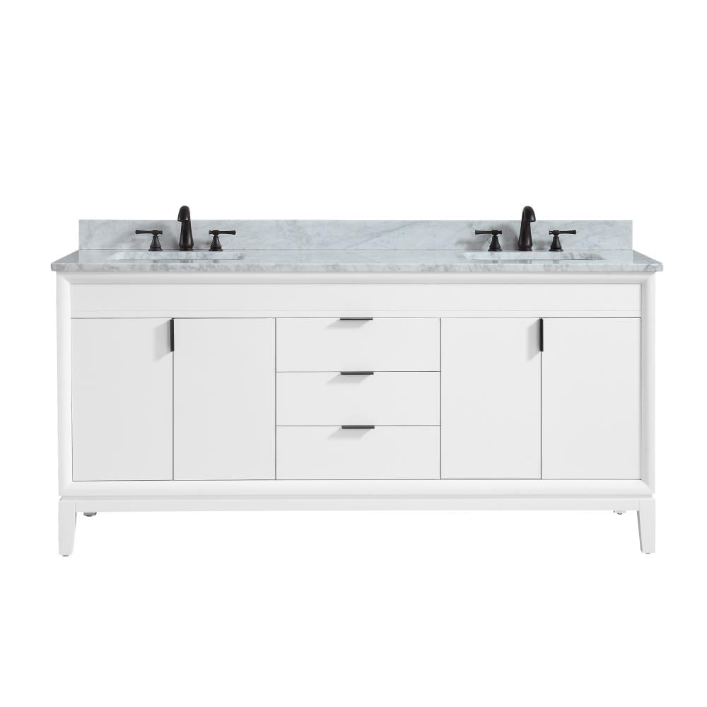 Avanity EMMA-VS73-WT-C Emma 73-in White Undermount Double sink Bathroom Vanity with Carrera white Natural marble Top