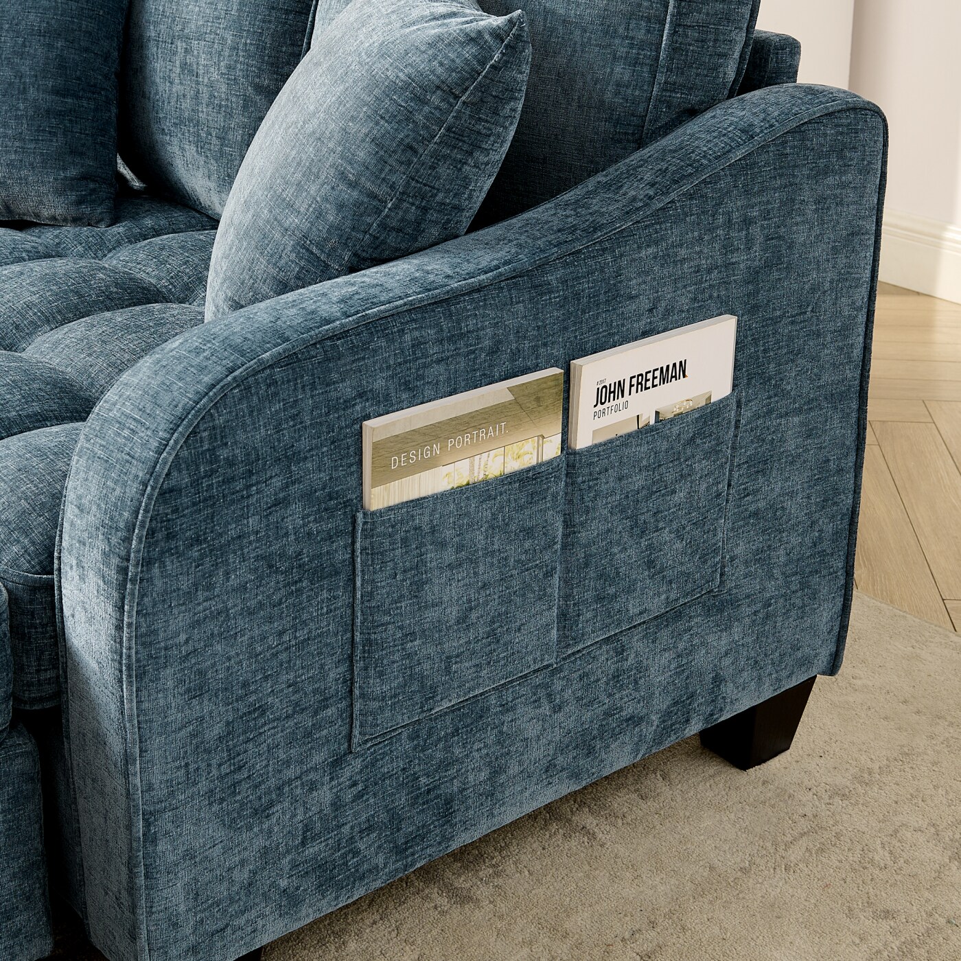 CHITA 42.68-Inch Blue 2-Seater Traditional Corduroy Sofa Chaise Lounge ...