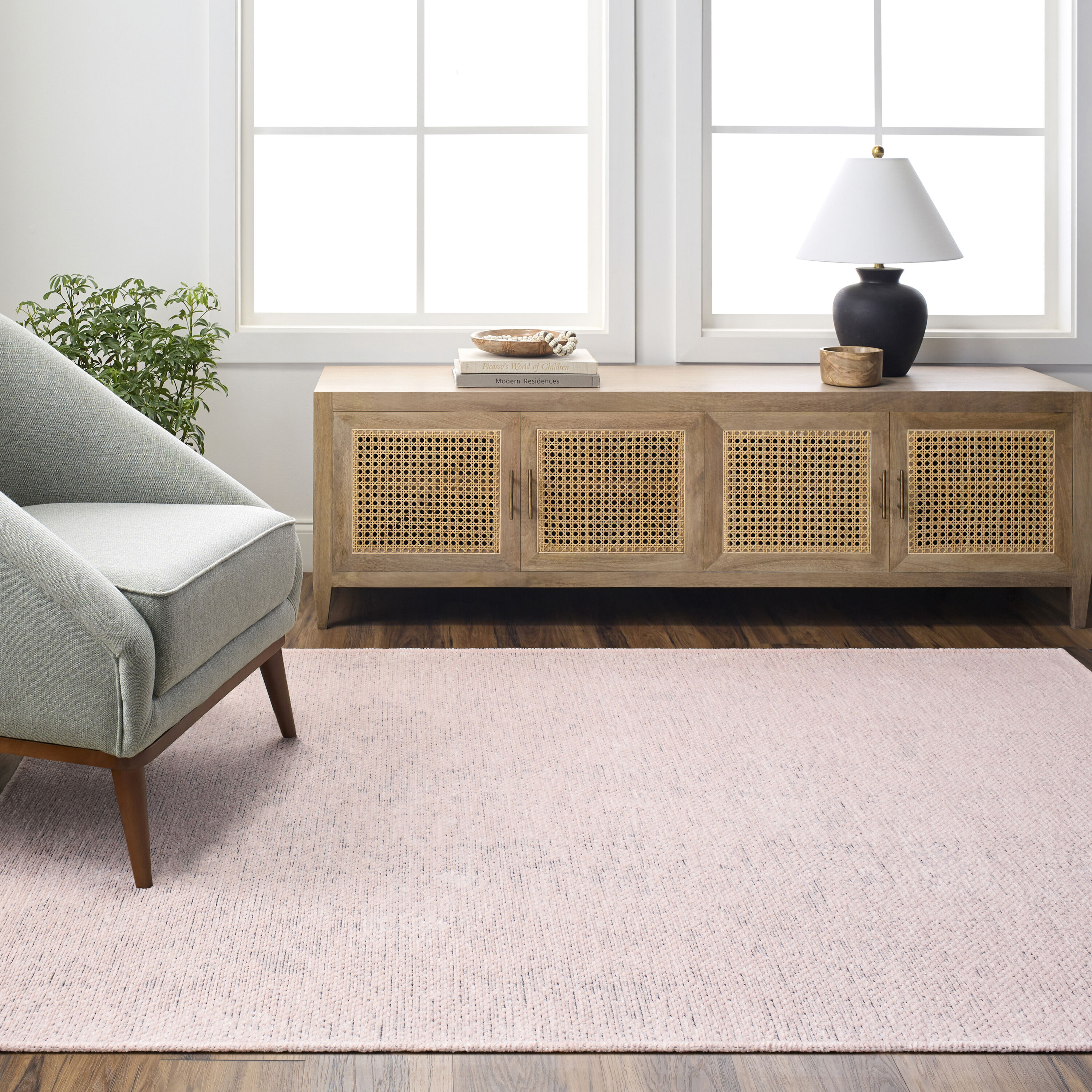 Livabliss QBC2305-537 Quebec 5 x 7 (ft) Polyester Dusty Pink Rectangular Indoor Solid Mid-Century Modern Machine washable Area rug