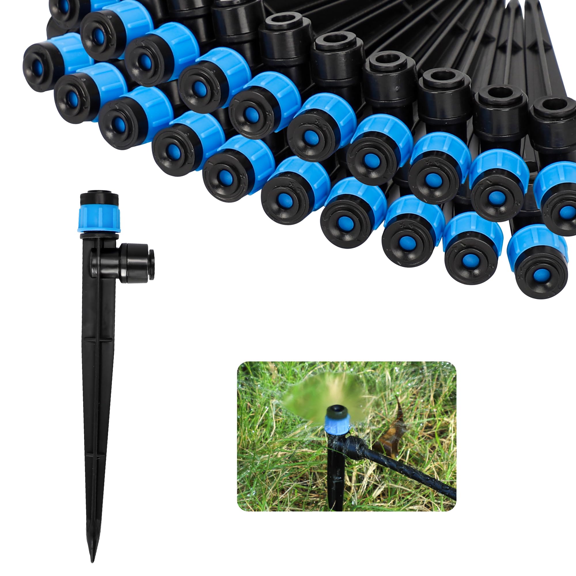 Adrinfly  Quick Connector Drip Emitters for Quarter Inch Tubing Adjustable Flow 360 Degree Sprayer Water Saving Drip Irrigation Heads 20 pack