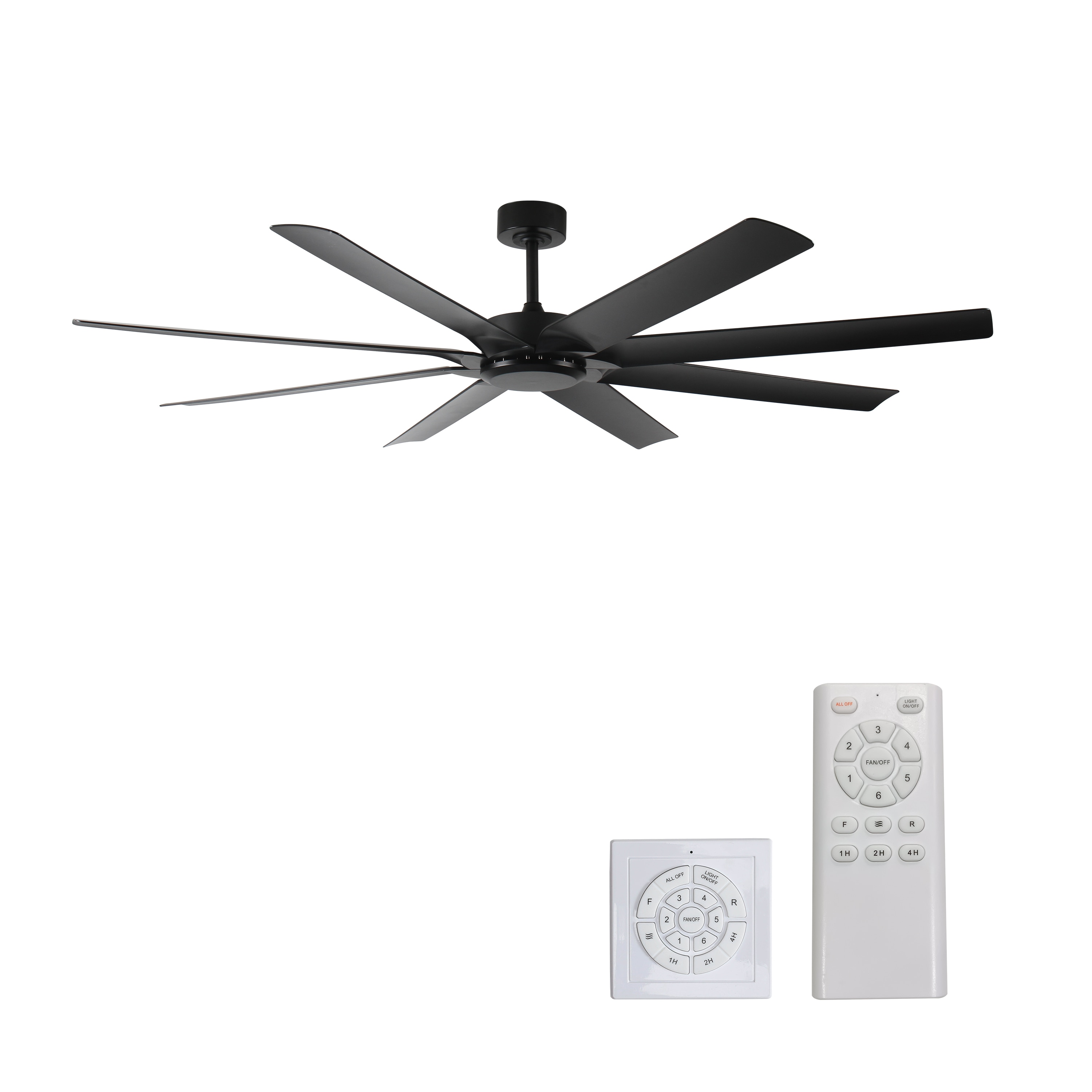 JUSHUA - 72-in Black 8 Blade Ceiling Fan Without Light with Remote 6 Speeds 1 2 4 Hour Timer and ...