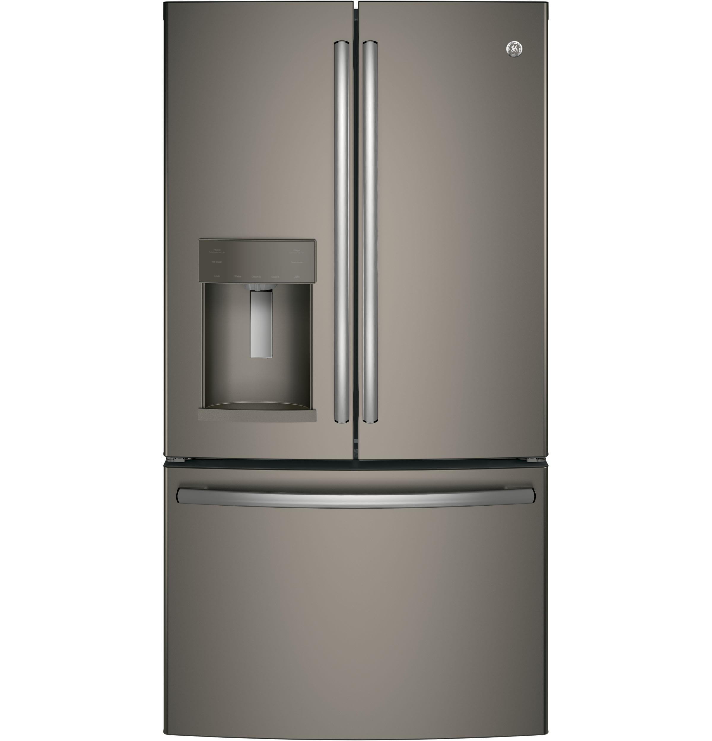 GE GYE22HMKES Counter-Depth 22.2-cu ft 3 -Door French Door Refrigerator with Ice Maker with Water and Ice Dispenser ( Slate ) ENERGY STAR Certified