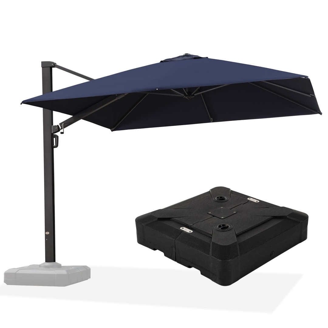 PURPLE LEAF LS04CHS10-NBWB 10-ft Aluminum Navy Crank Cantilever Patio Umbrella with Base