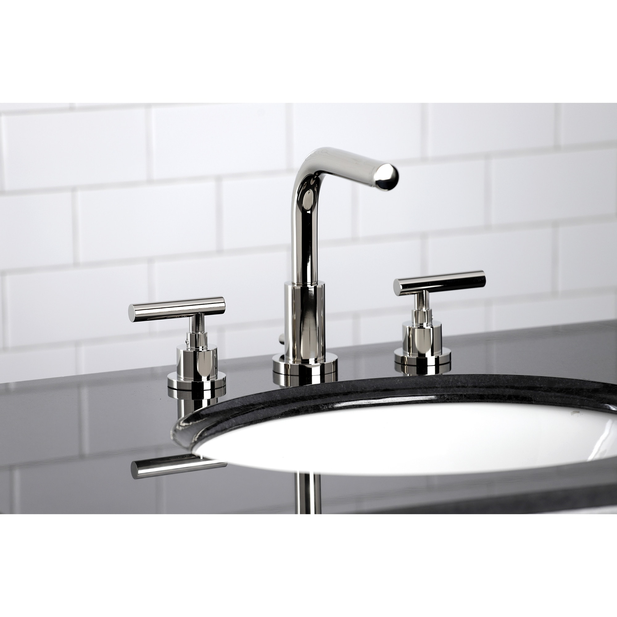 Kingston Brass WLFSC8959CML Manhattan Polished nickel Widespread 2-handle Low-arc Residential Handle Bathroom Sink Faucet with Drain