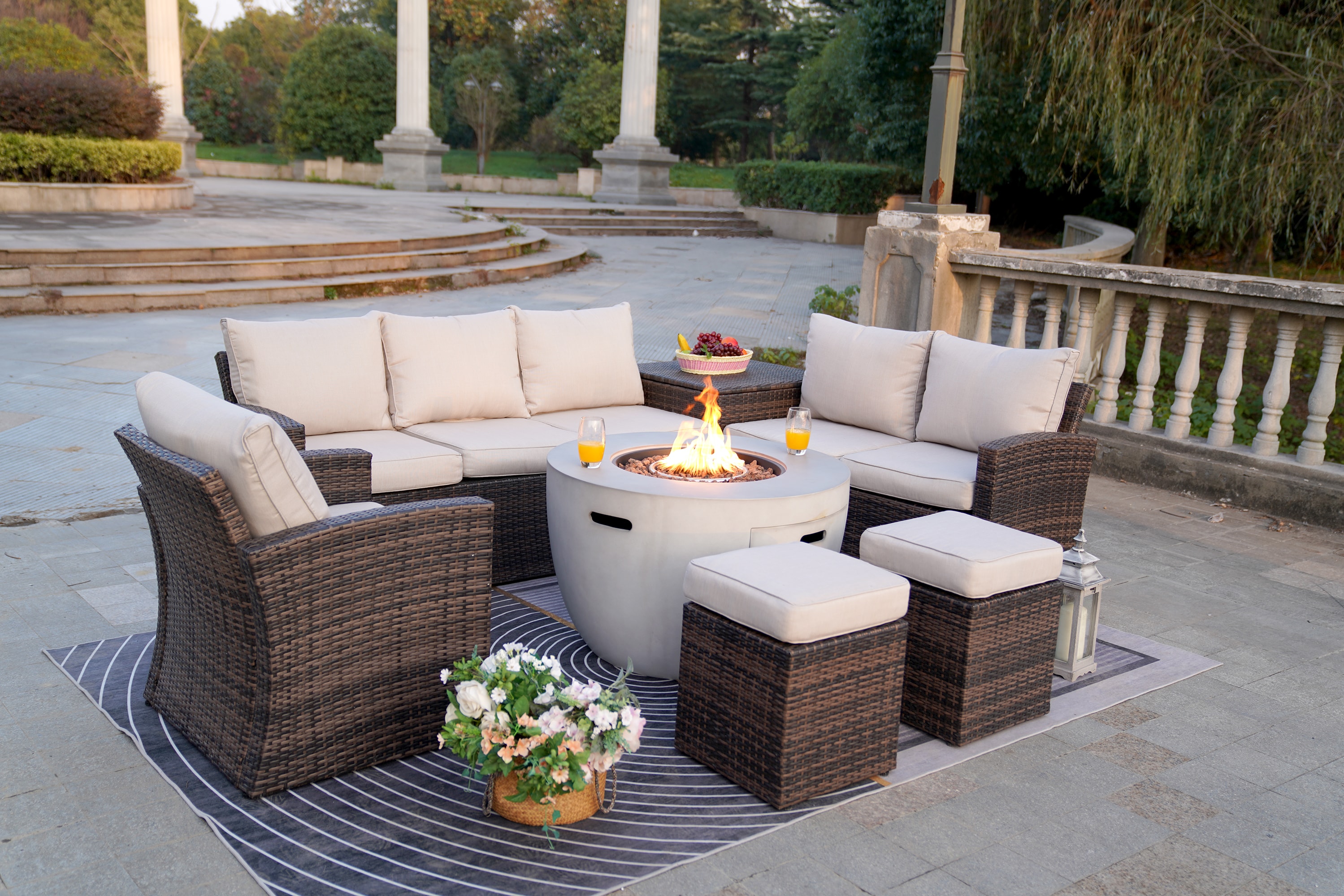 Moda Furnishings Ryan 7-Piece Wicker Patio Sofa Conversation Set With ...