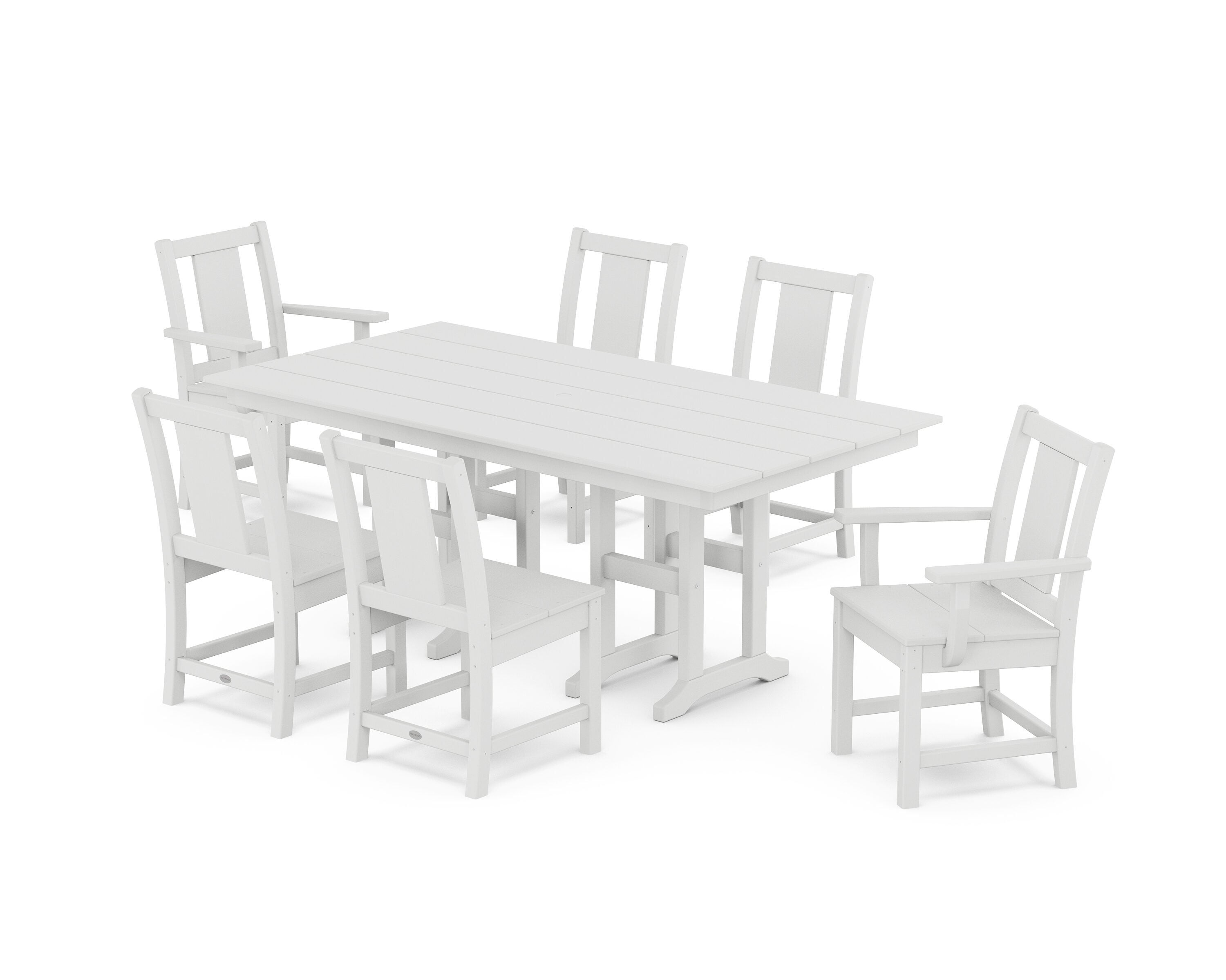 POLYWOOD PWS2096-1-WH Prairie 7 -Piece White Patio Dining Set Plastic Rectangle Table with 6 Stationary Chairs