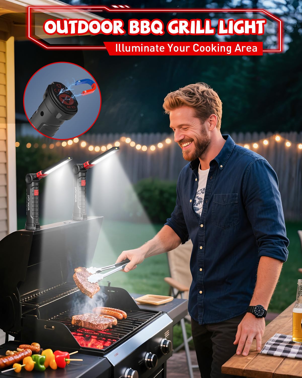 Vrbgify Rechargeable LED Grill Light 1 Piece Magnetic Base Hook 360 ...
