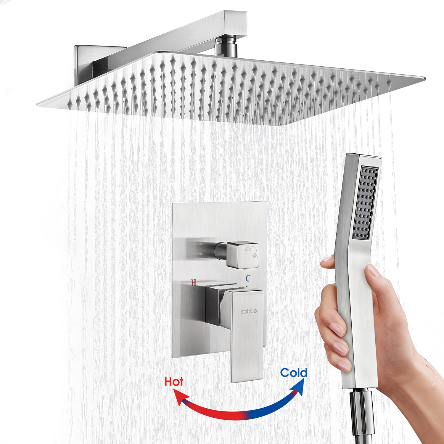 Cobbe LSKSSF0210N Brushed Nickel 10-in Built-In Shower Faucet System with 2-way Diverter ( Pressure-balanced Valve Included )