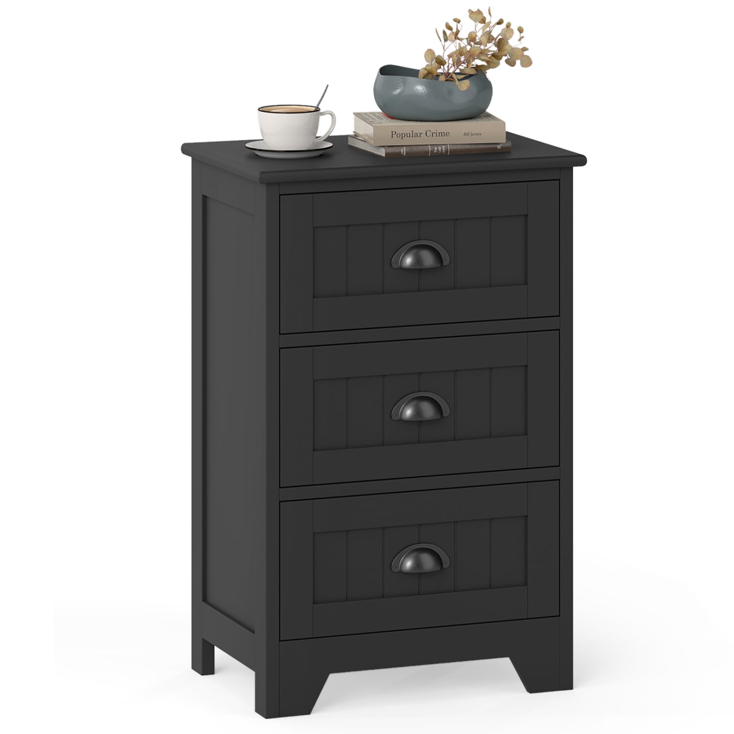 Volenca - 3-Drawer Manufactured Wood Nightstand Bedside Table with Metal Cup Handles Anti-Tip Belt