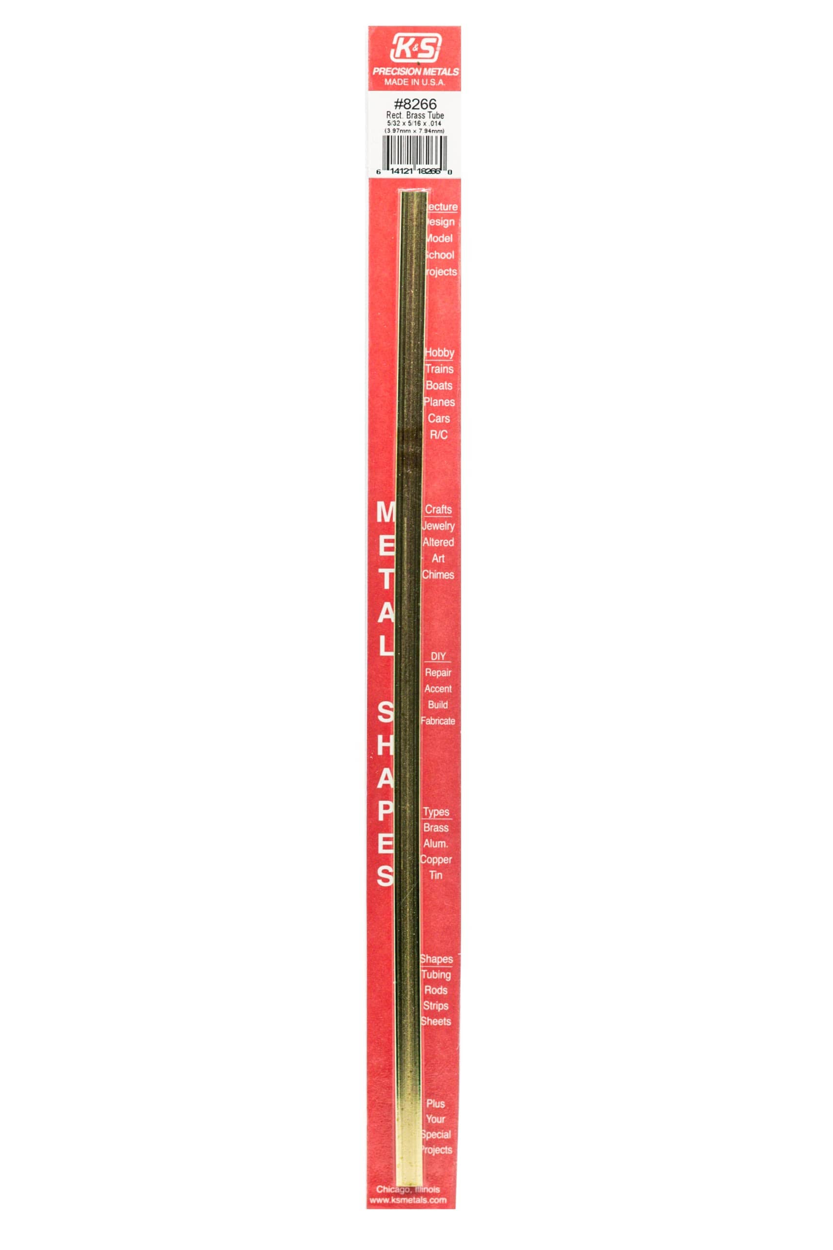 K&S Precision Metals KS Precision Metals Rectangular Brass Tube 8266 5/32 x 5/16 x 0.014 Wall x 12 - 1 Tube