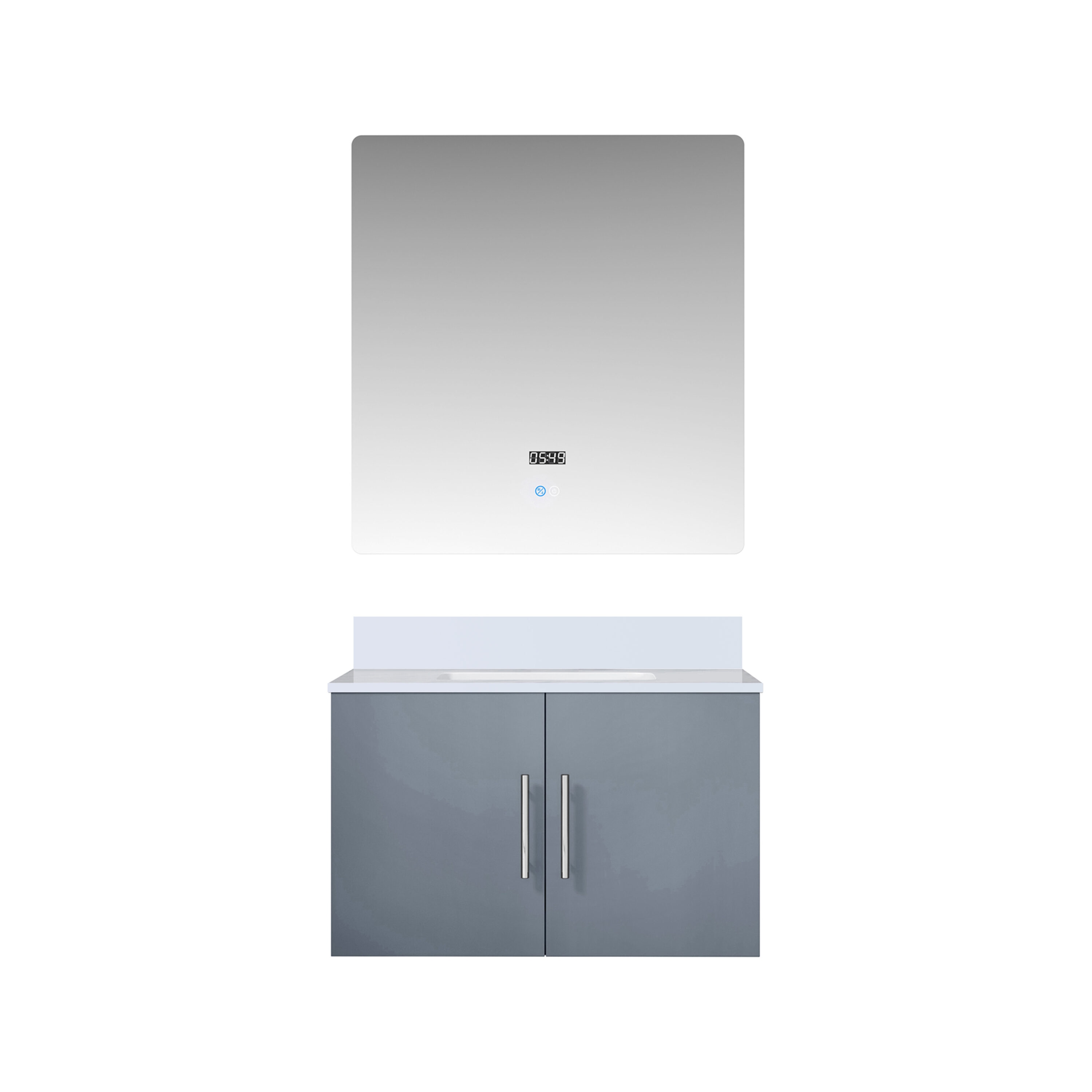 Lexora LVG30SB310 Geneva 30-in Dark Grey Undermount Single Sink Floating Bathroom Vanity with White Cultured Marble Top (Mirror Included)