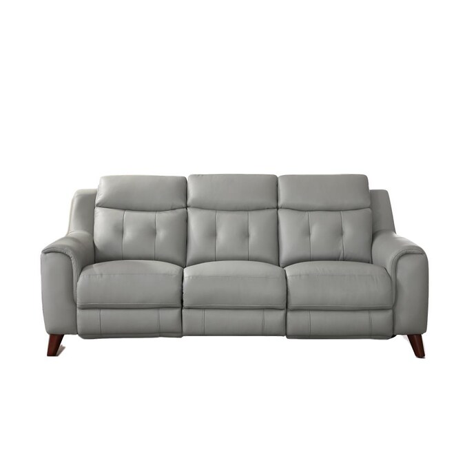 Hydeline Torino Midcentury Silver Gray, Genuine Leather Reclining Sofa And Loveseat
