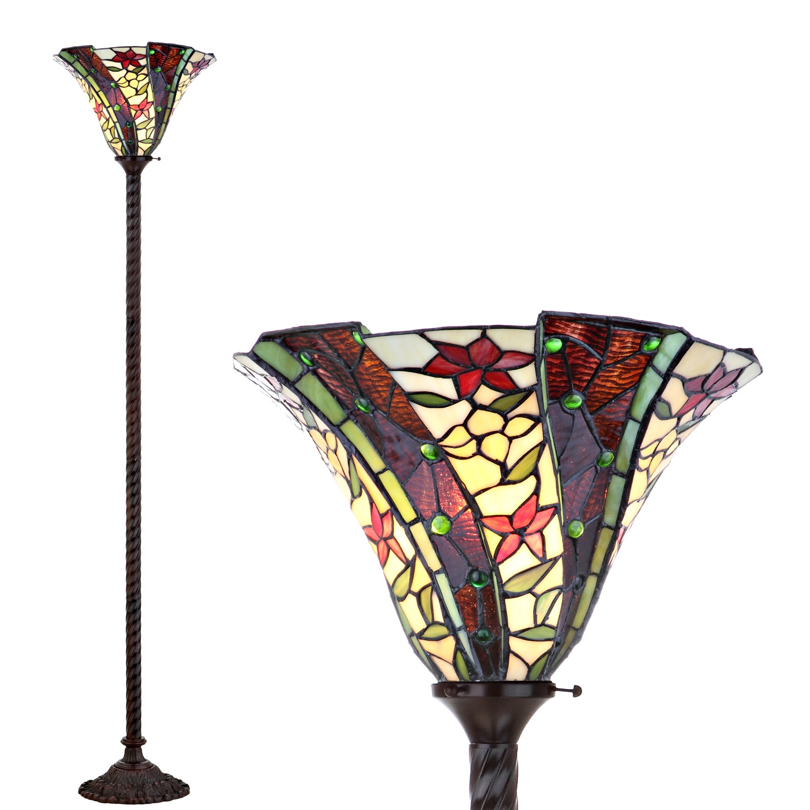 Williams Tiffany-Style Stained Glass/Iron Floral Motif Bronze Lamps ...