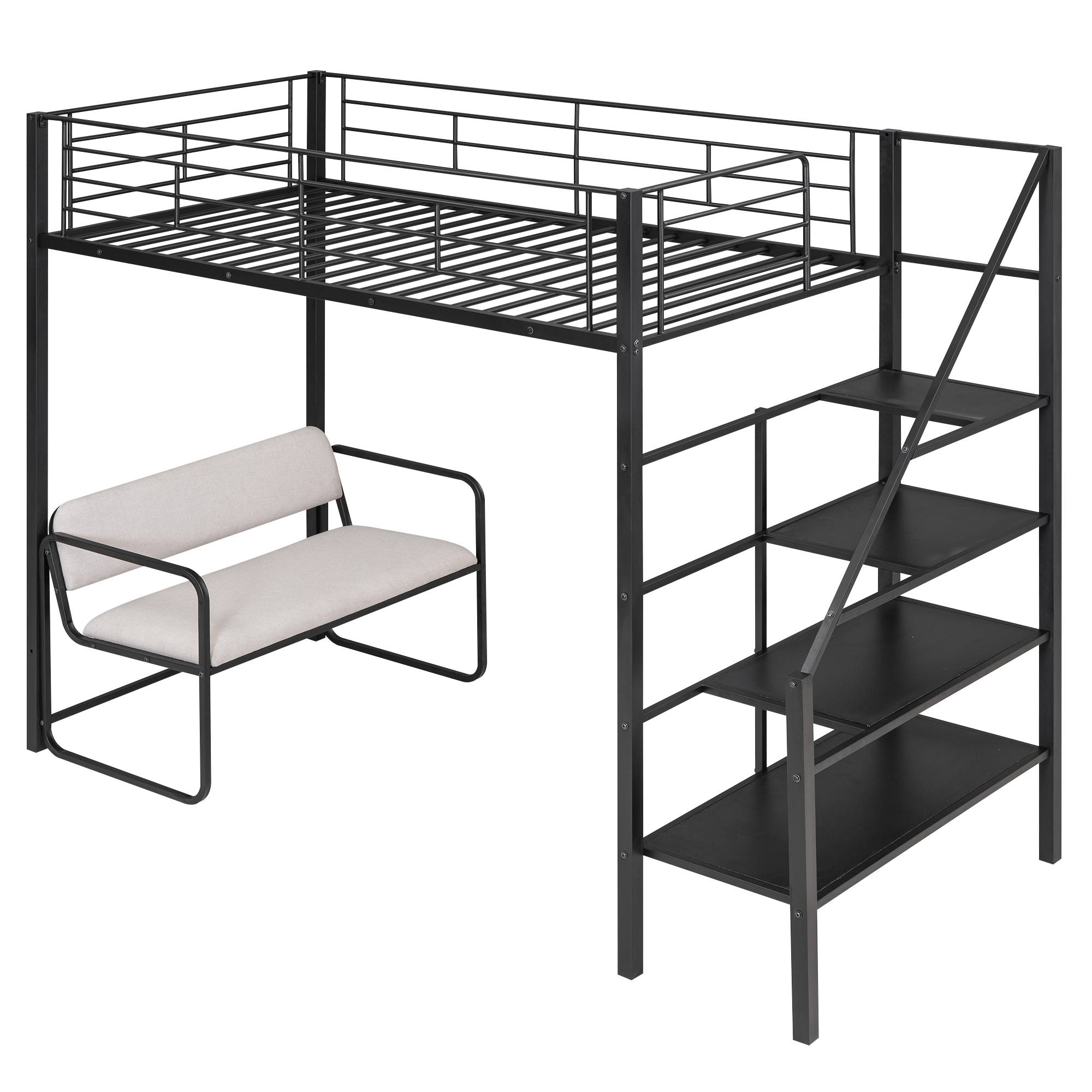 Yiekholo Contemporary Twin Loft Bed with Storage Staircase and