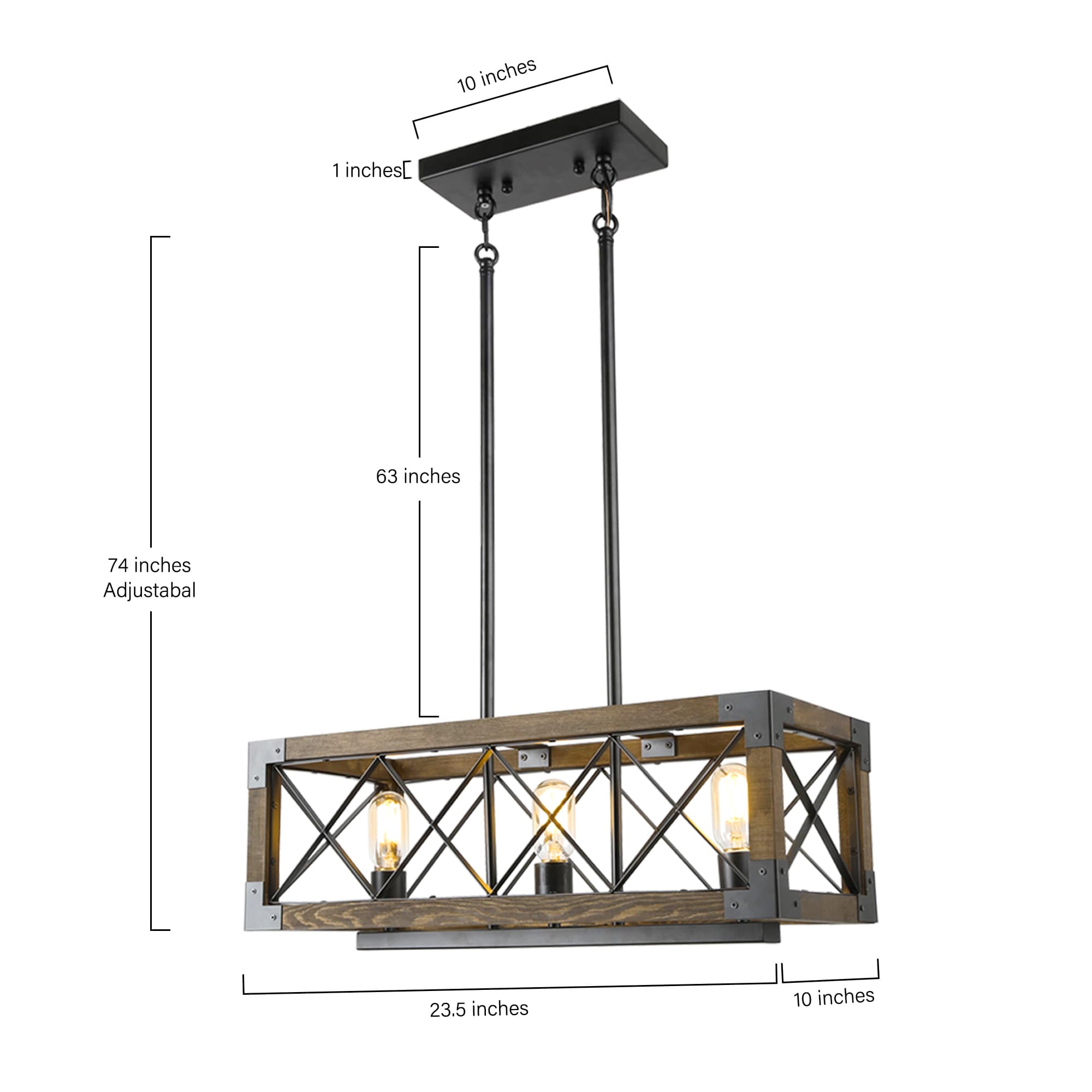 LNC Livia 3-Light 3-llight Nature Wood Brown and Matte Black Farmhouse ...