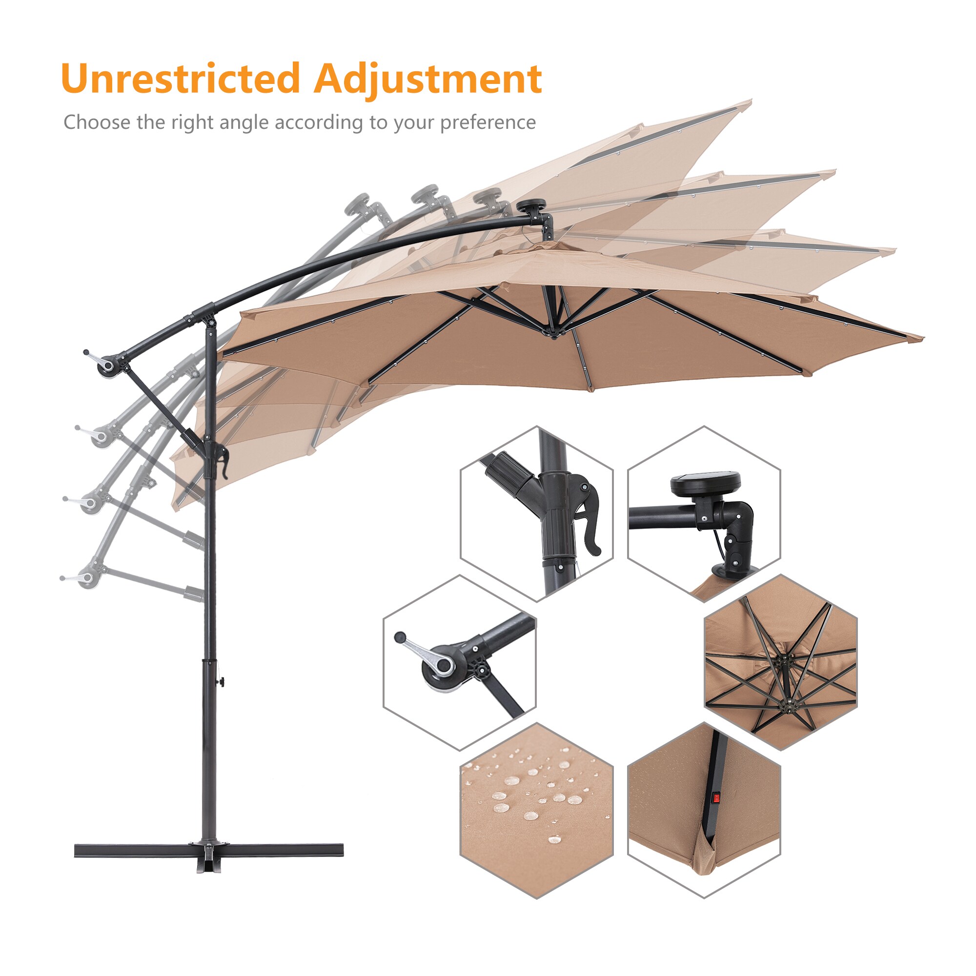 GZMR 10-ft Solar Powered Market Patio Umbrella with Base in the Patio ...