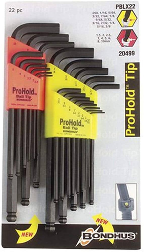 Ball End: 1.5mm 1.5, 2, 2.5, 3, 6mm Bondhus ProHold 7-piece L Hex Wrench Set 